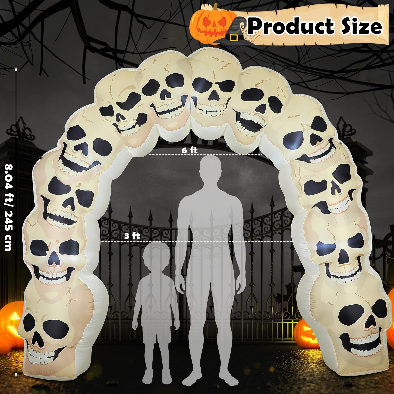 Leyndo 9 ft Halloween Inflatables Archway Outdoor Skull Inflatables Archway with Built-in LED Large Halloween Decorations Outdoo