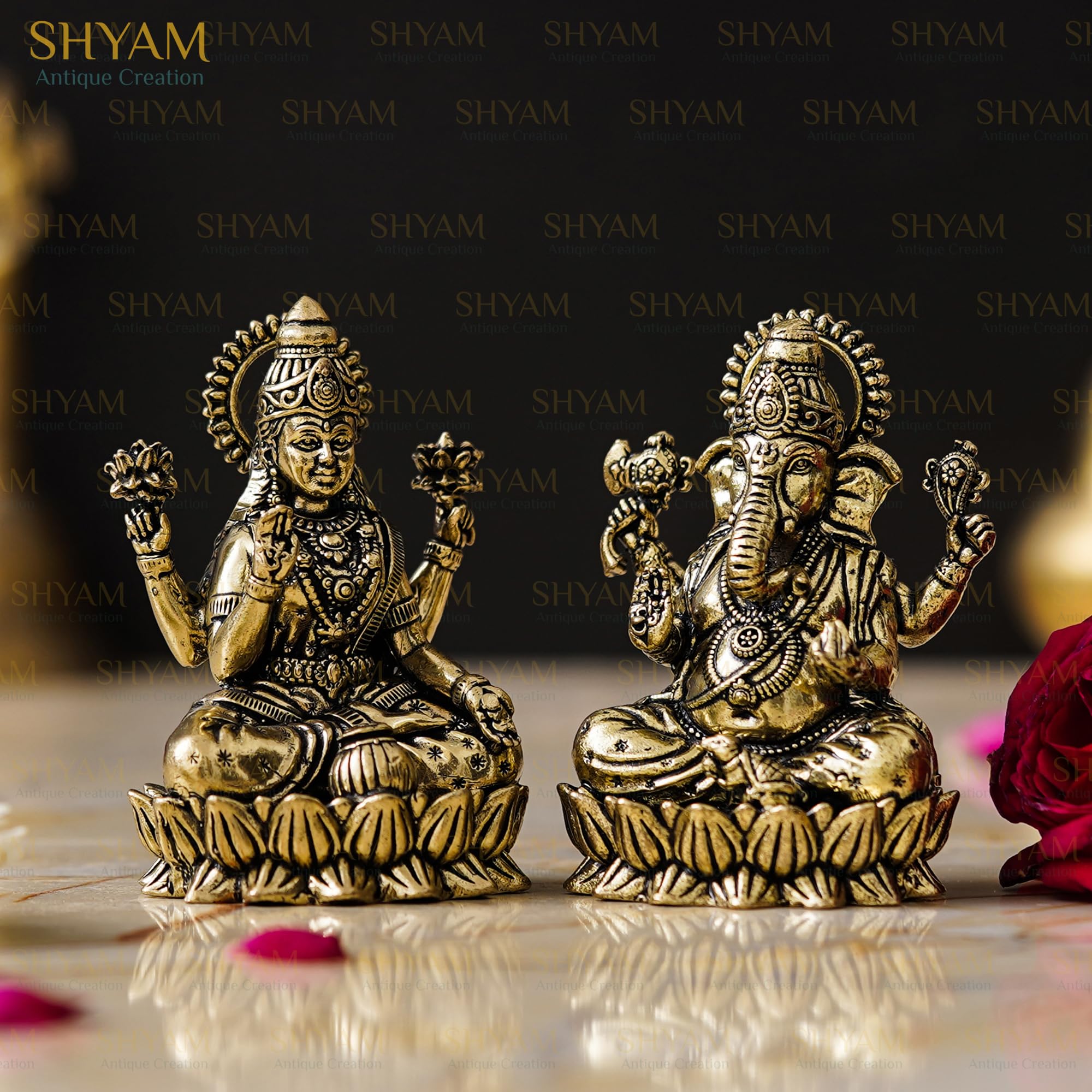 3 Lakshmi Ganesha Sitting On Lotus Murti Brass Maa Laxmi Ganesh Blessing Idol Mata Padma Vinayak Statue Devi Laxmi God Ganpati F