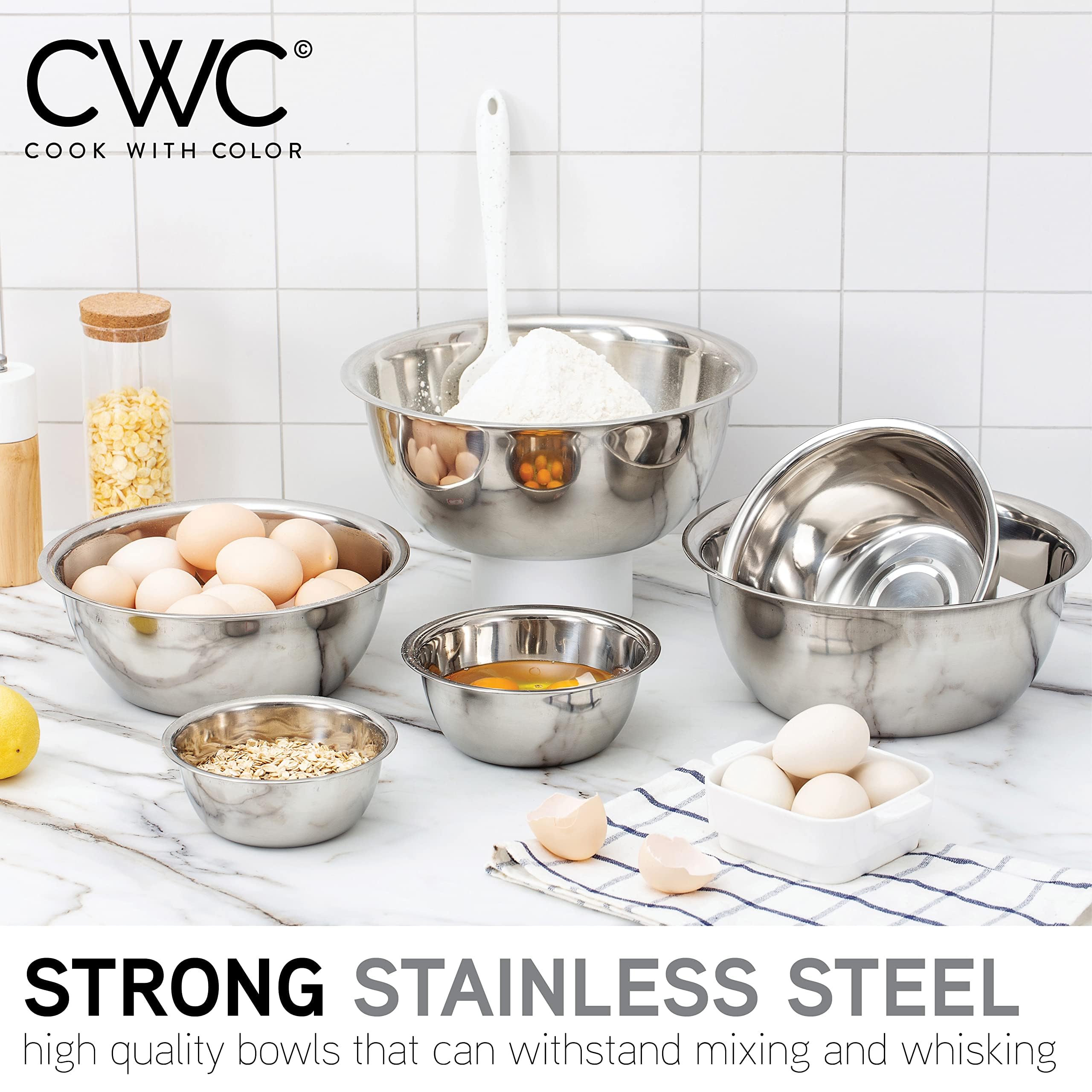 Cook With Color Stainless Steel Mixing Bowls - 6 Piece Stainless Steel Nesting Bowls Set Includes 6 Prep Bowl And Mixing Bowls