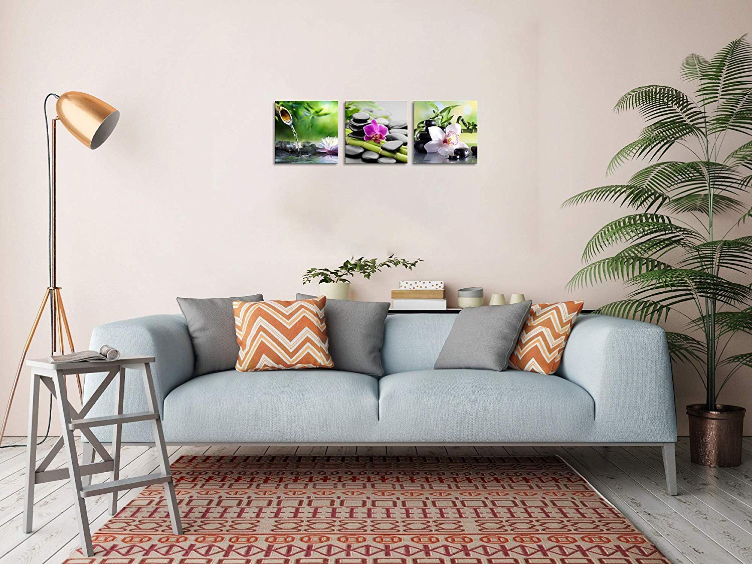 Tutubeer Zen Art 3 Panels Spa Decor Green Bamboo Decor Pink Flowers Picture Canvas Painting Print On Canvas For Home Decor Spa D