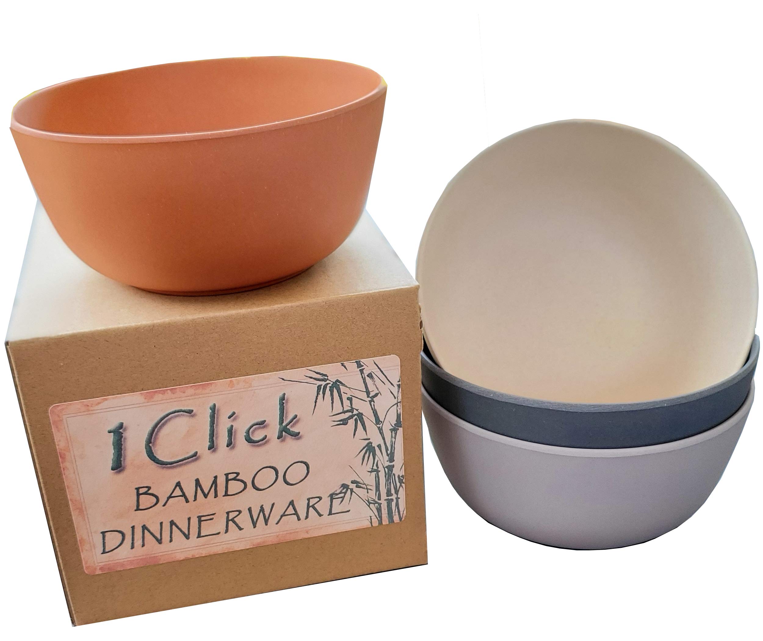 1 Click Bamboo Fiber Bowls, Set Of 4, Multicolor, Dinnerware, Reusable,15 Oz, Dishwasher Safe, For Salad, Soup, Cereal, Pasta, S