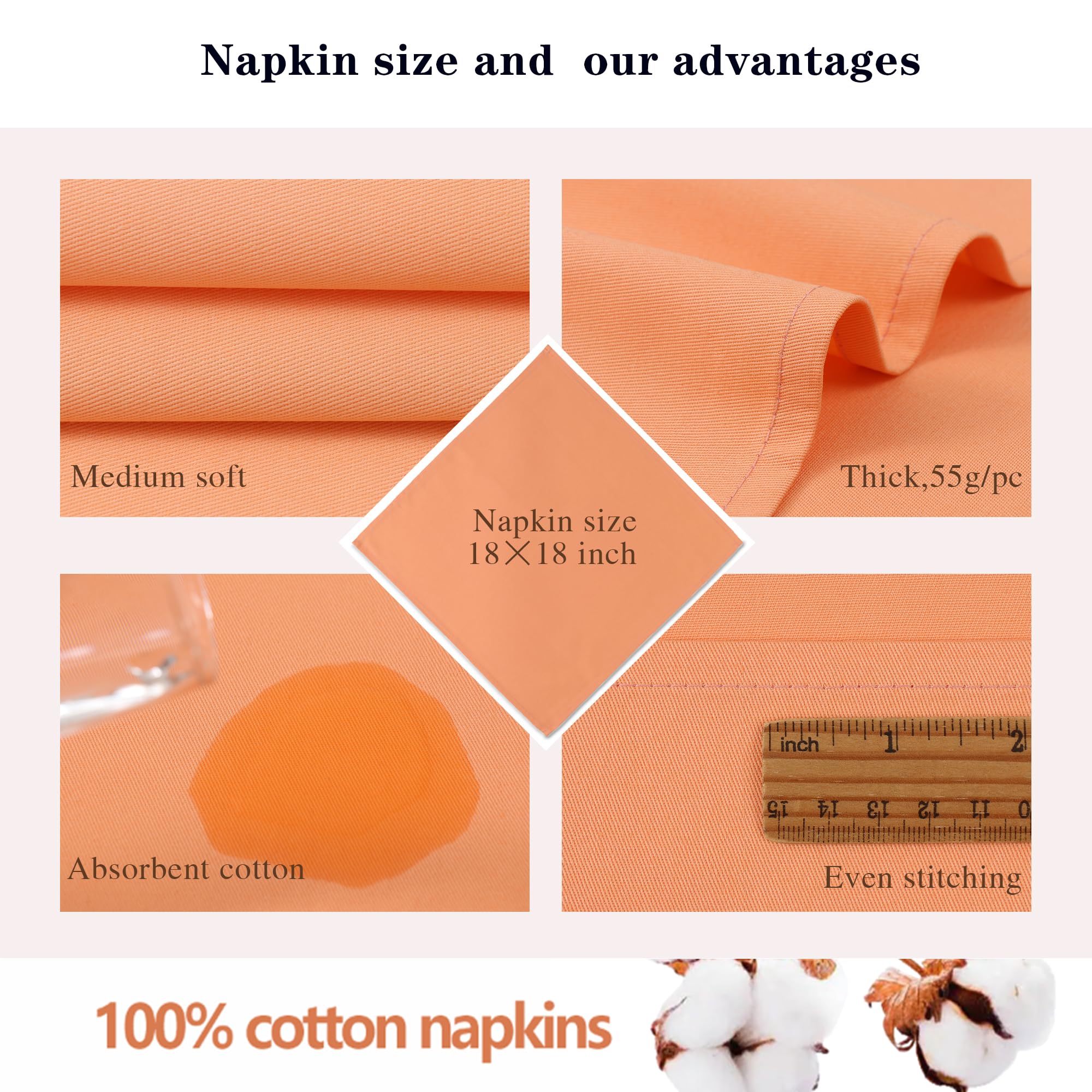 Koffota Salmon Cloth Napkins 100% Cotton Set Of 6 Warm Spring Carnation Color Gift For Mon Birthday Soft Comfortable And Reusabl