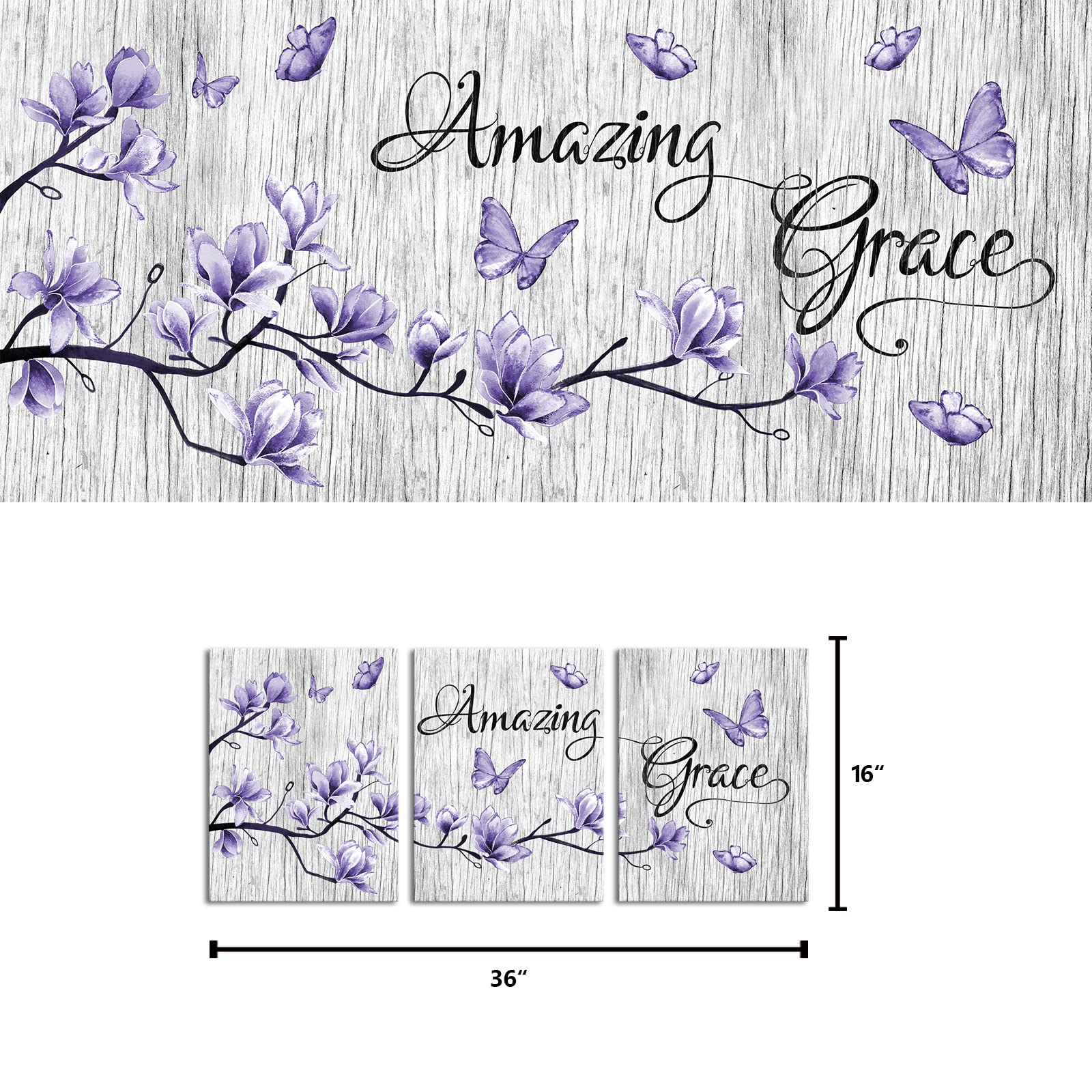 Visual Art Decor Purple Wall Decor Abstract Flowers And Butterfly Painting Purple Canvas Wall Art Amazing Grace Print Bathroom B