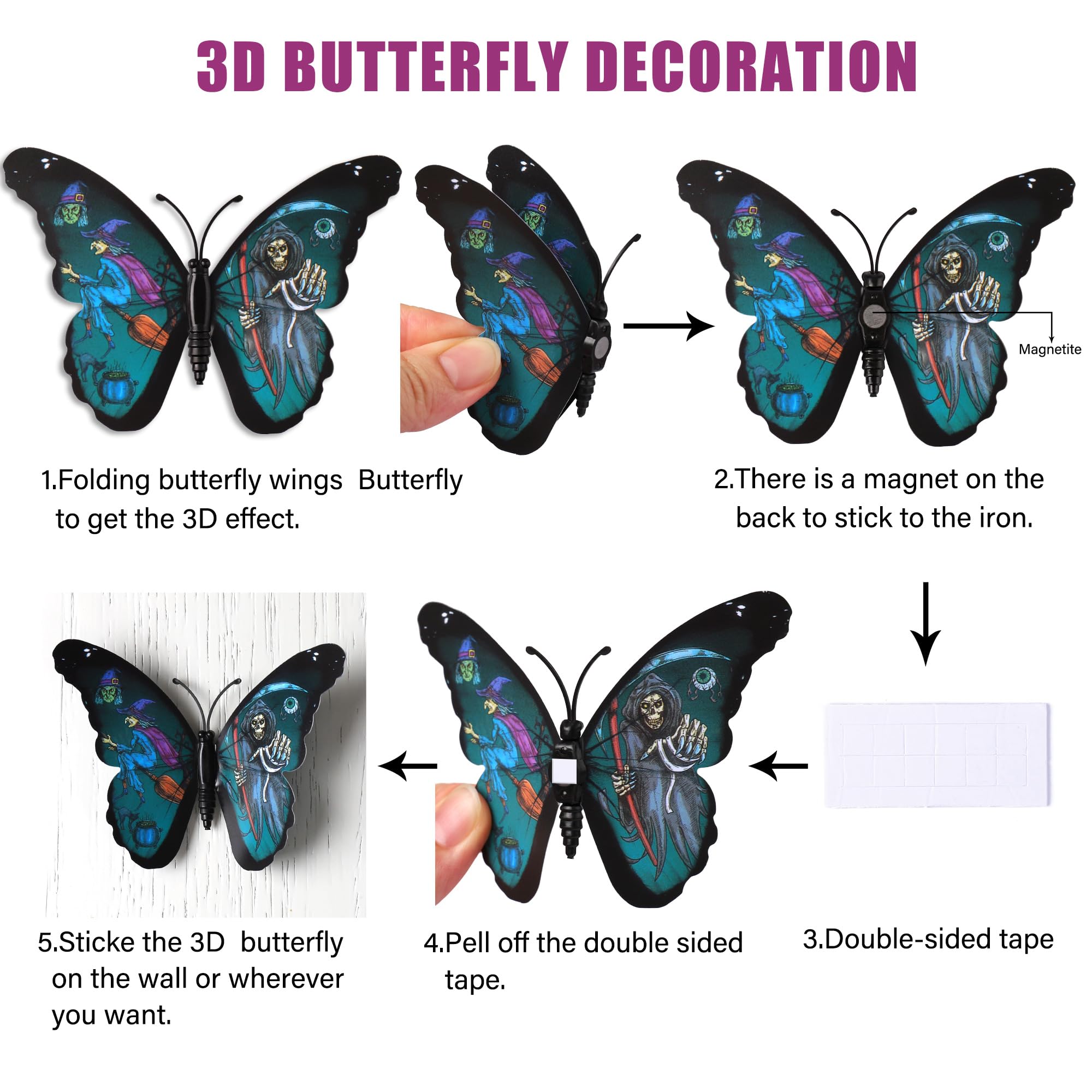 LiveGallery 72 PCS 6 Colors Removable 3D DIY Beautiful Butterfly Wall Decals Colorful Scary Pumpkin Spooky Witch Butterflies Art Decor Wall Stickers Murals for Kids Baby Boy Girls Bedroom Classroom Offices halloween Party Decoration(Pumpkins)