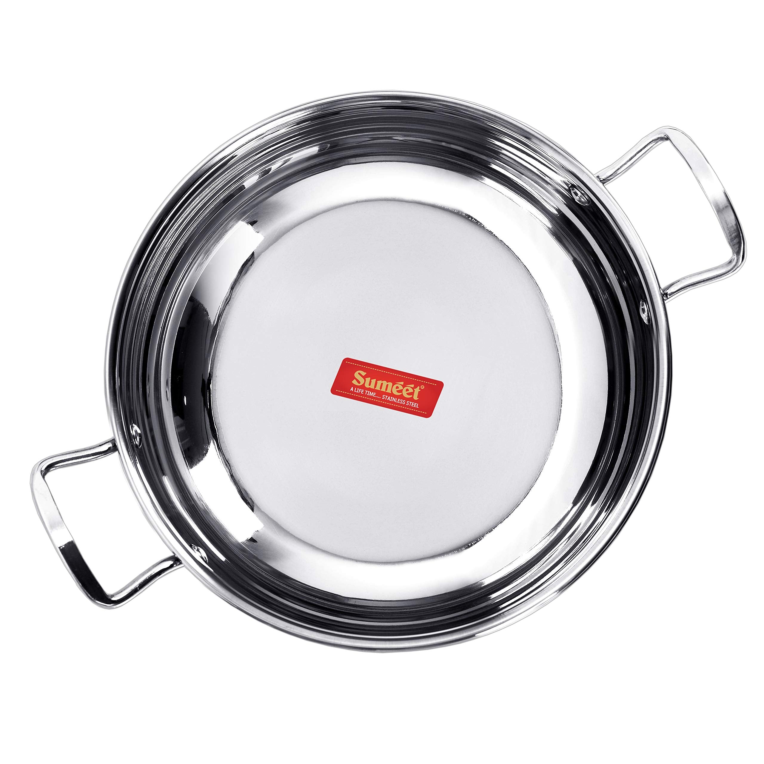 Sumeet Stainless Steel Induction Bottom (Encapsulated Bottom) Induction & Gas Stove Friendly Kadhai Size No.11 (1.5 Ltr)