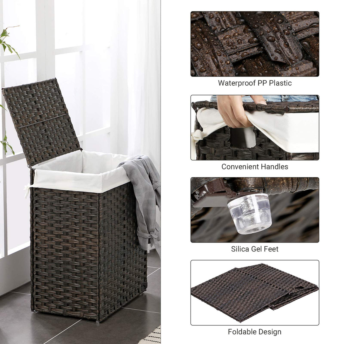 Songmics Laundry Hamper With Lid, 23.8 Gallon (90 L) Synthetic Rattan ...