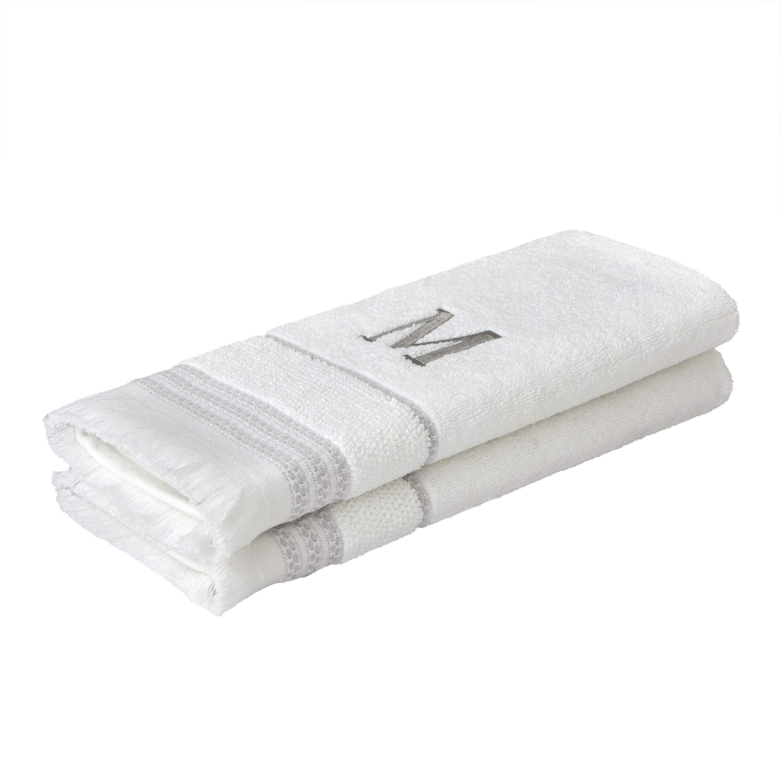 Skl Home Casual Monogram Hand Towel Set, M, 16X26, White 2 Count