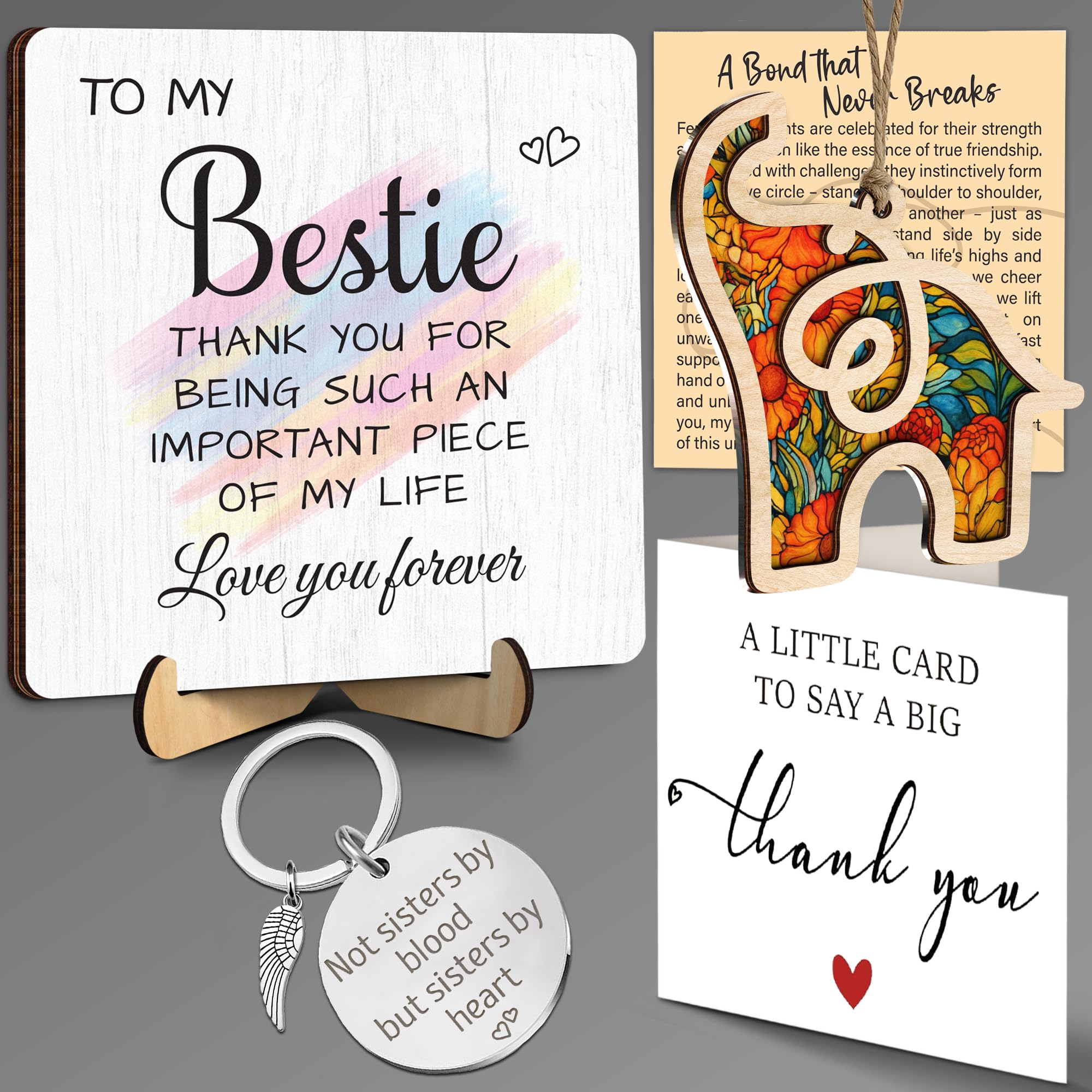 Friend Birthday Gift for Women, Bestie Appreciation Plaque, Friendship Elephant Suncatcher Ornament, Sisterhood Engraved Keychai