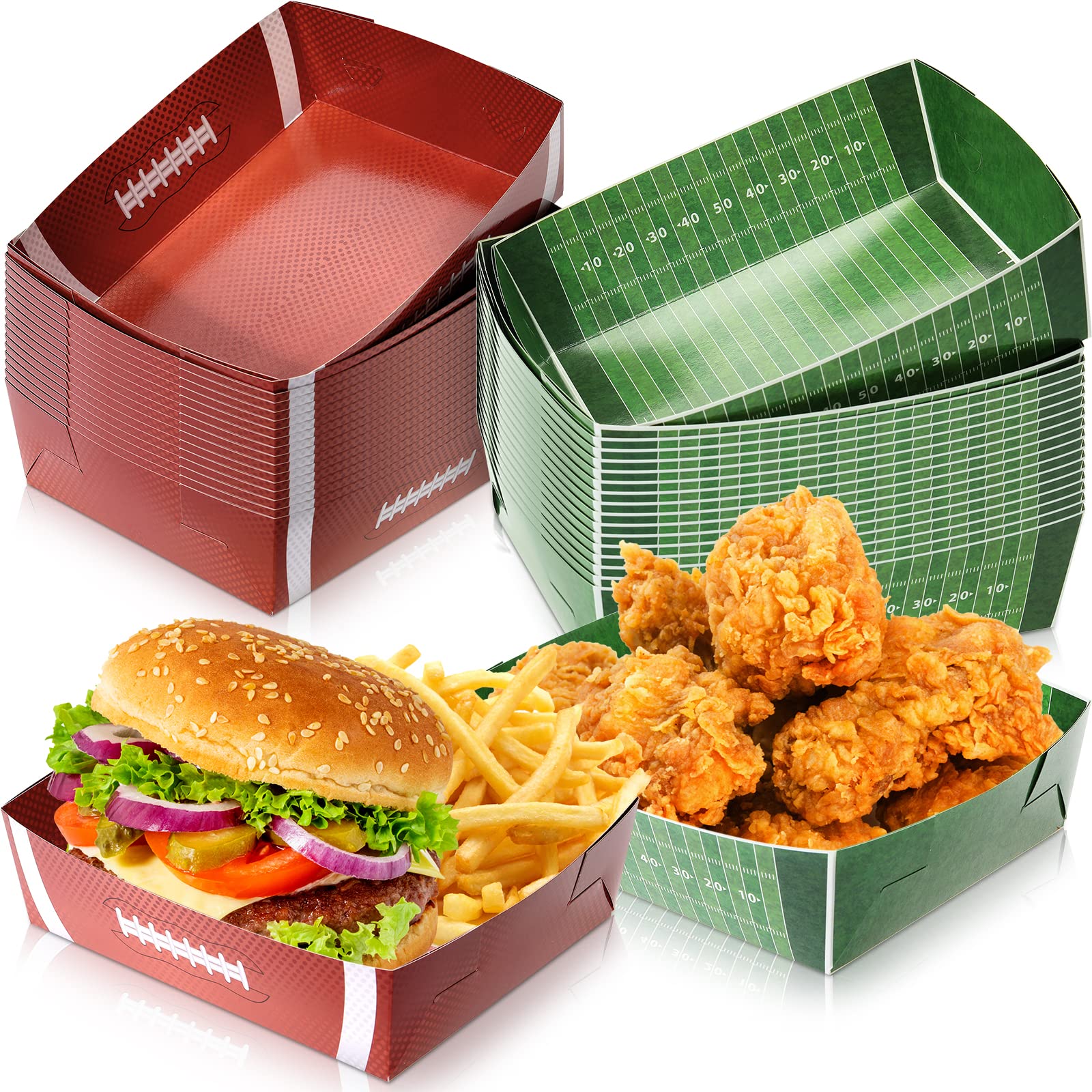 Sawysine 36 Pack Football Party Favors Large Football Plates 5 Lb Paper Trays Serving Tray Football Party Nachos Food Boats Disp