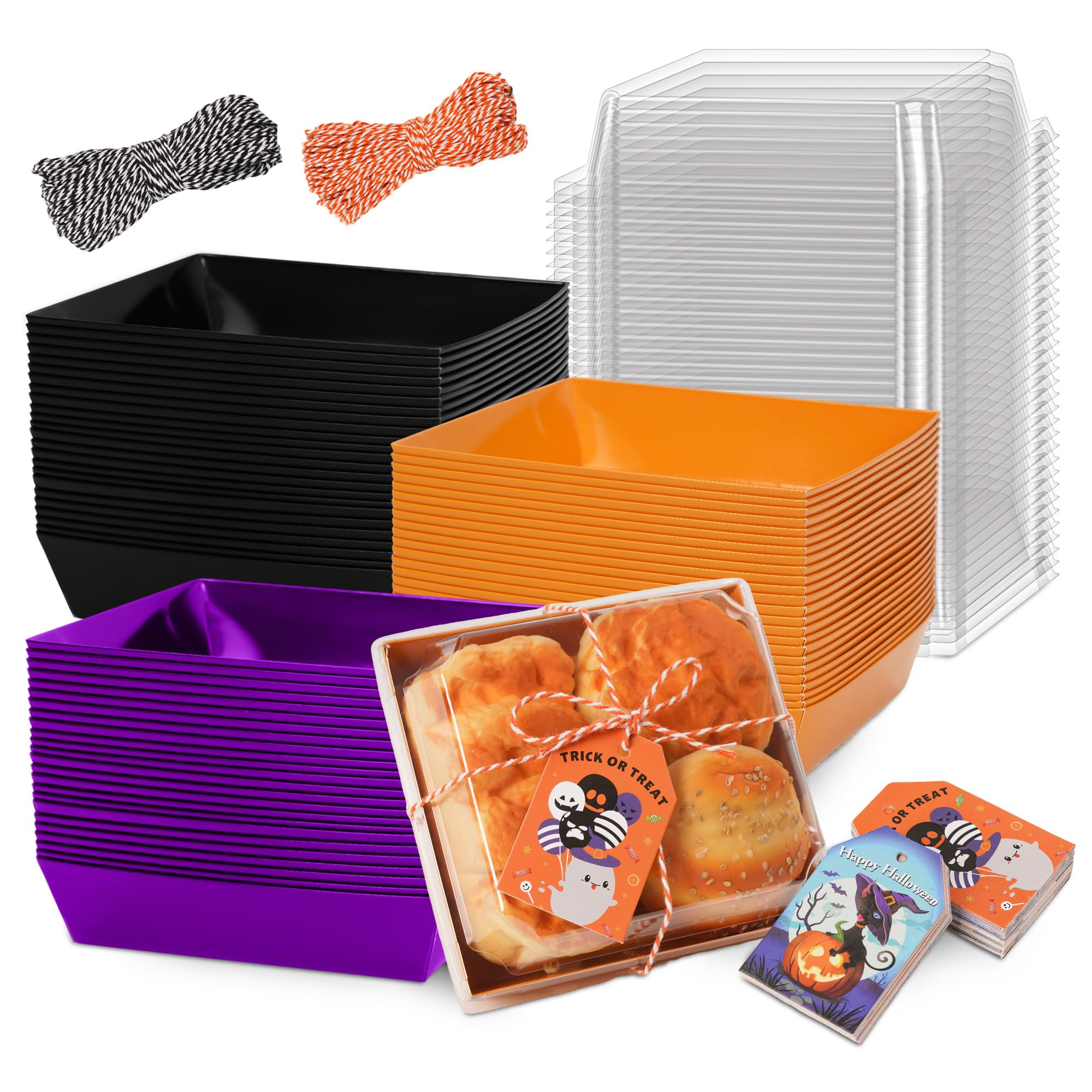 HCTWPY Halloween Charcuterie Boxes Bakery Boxes Disposable Paper Food Containers Gift Box with Clear Lids Ropes Cards for Hallow