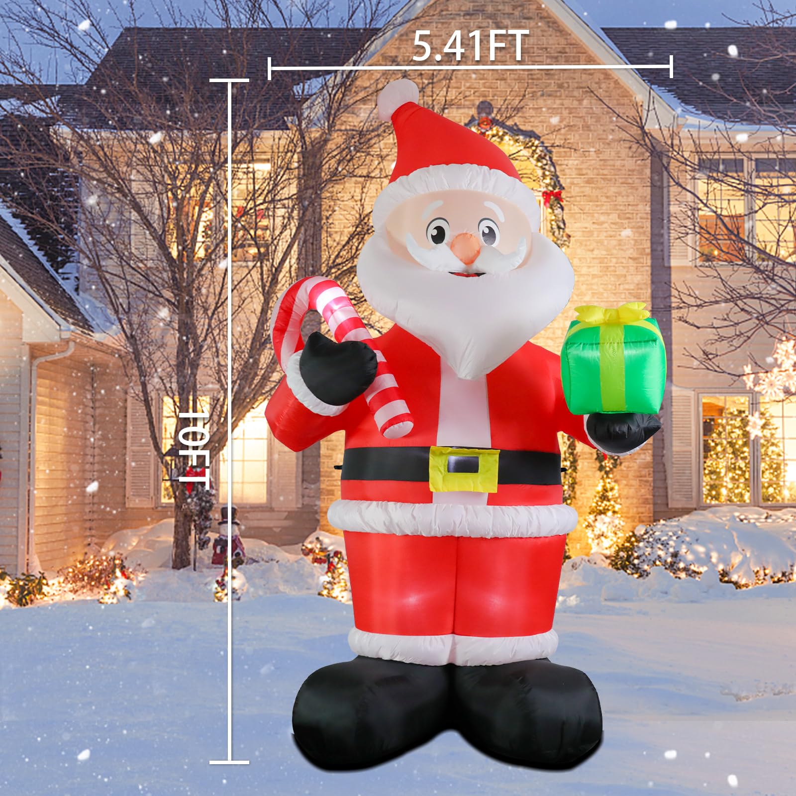 MUMTOP 10FT Tall Christmas Inflatables Outdoor Decorations, Giant Inflatables Santa Claus with Candy Cane Blow up Yard Decoratio