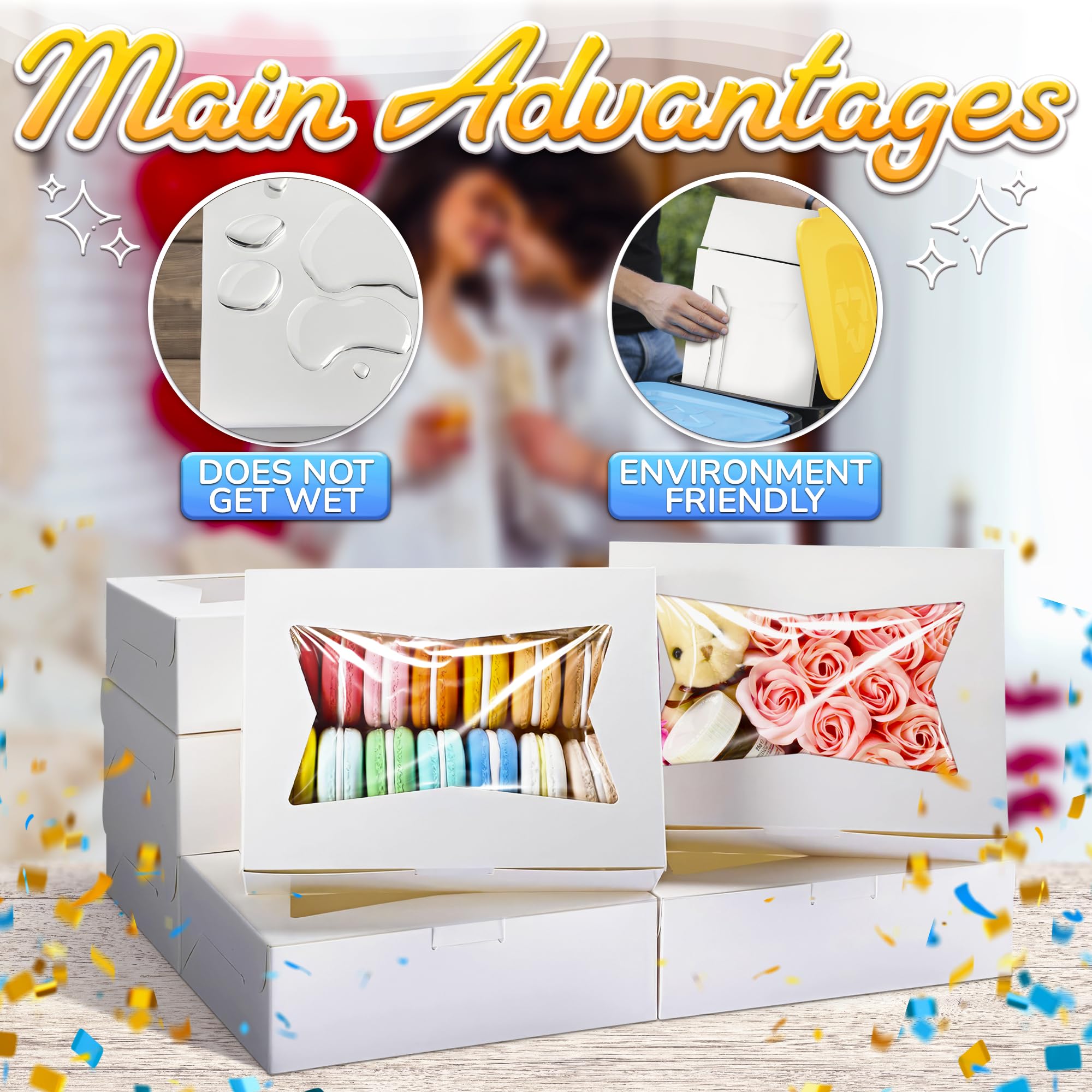 10Pcs White Cardboard Boxes With Lids -19X14X4 Inch Cake Boxes With Window White Cup Cake Boxes Cookie Packaging Boxes Half Shee