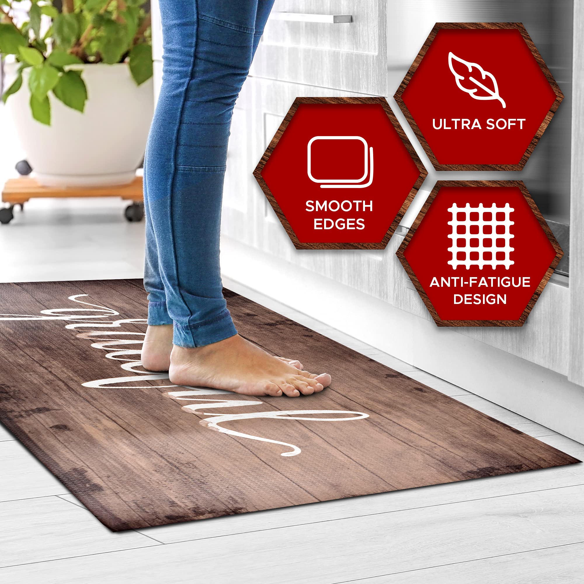 J&V Textiles Anti Fatigue Kitchen Runner Mat- 20'' X 55'' Oversized Long Non Slip Pvc Rubber Kitchen Area Rug- Cushioned Comfort