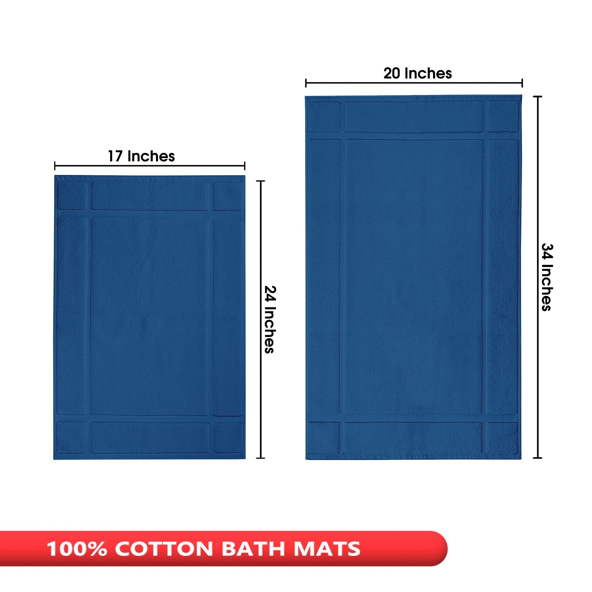 Ample Decor Bath Mats 100% Cotton 24 X 17 & 34 X 20 Inches, Oeko Tex Certified 1350 Gsm Solid Construction Thick & Plush, Super