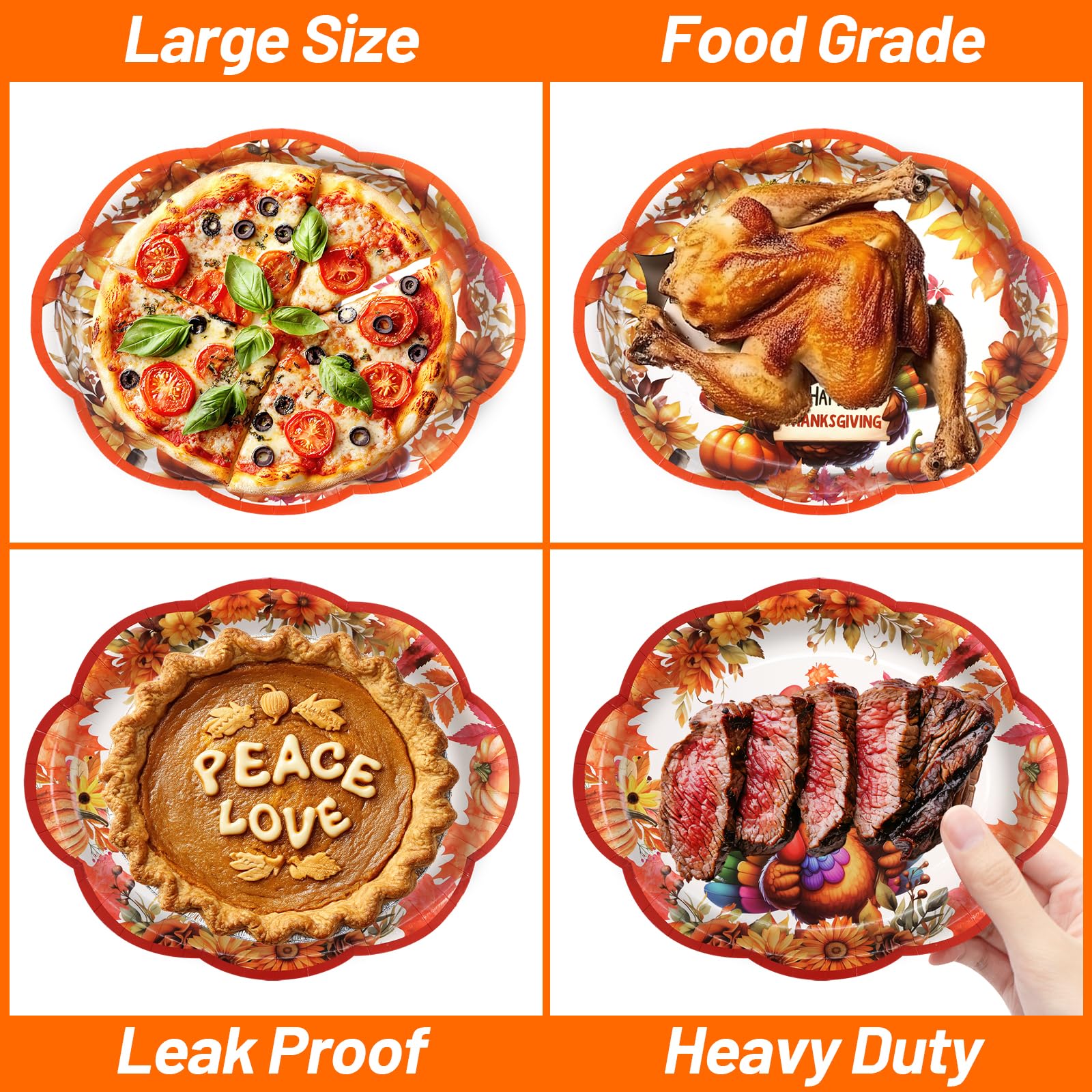 ceiba tree Thanksgiving Oval Paper Turkey Plates Disposable Heavy Duty Platter 12 X 10 inches 24 PCS Dinner Dinnerware Fall Part