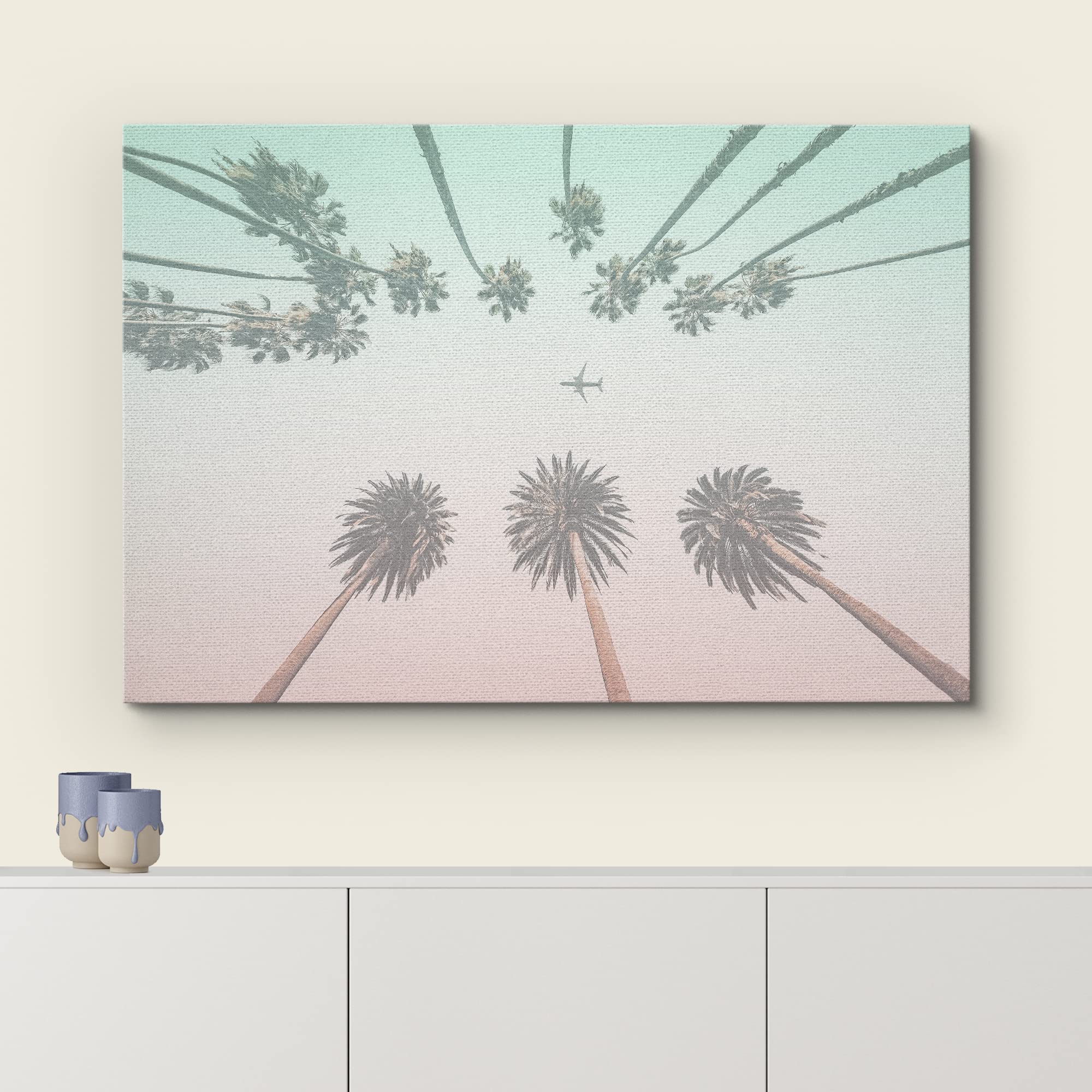wall26 Canvas Print Wall Art Duotone Teal & Pink Los Angeles Palm Trees Architecture & Maps Cities Photography Realism Scenic Colorful for Living Room  Bedroom  Office - 12''x18''