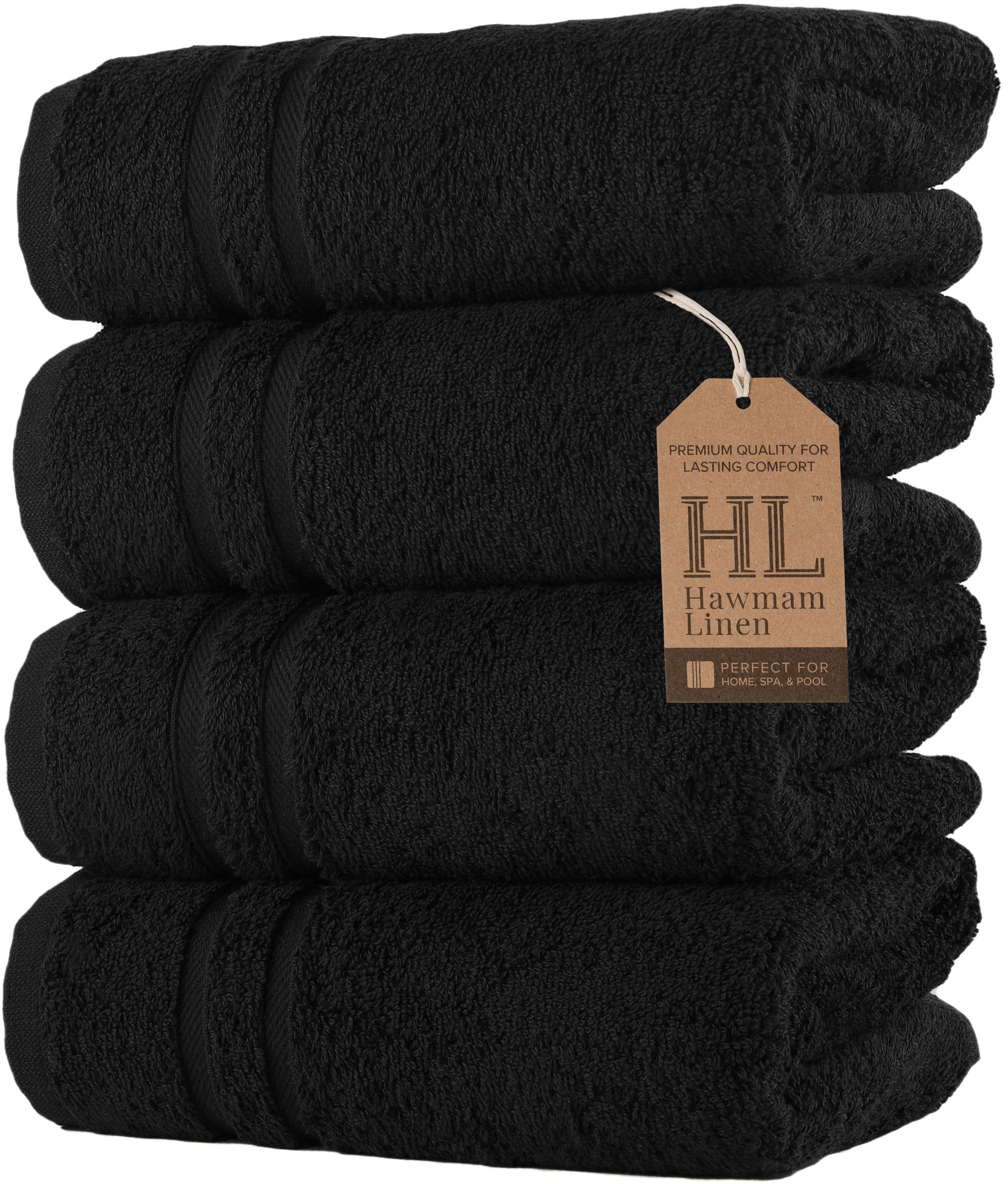 Hawmam Linen Black Hand Towels 4-Pack - 16 x 29 Turkish Cotton Premium Quality Soft and Absorbent Small Towels for Bathroom