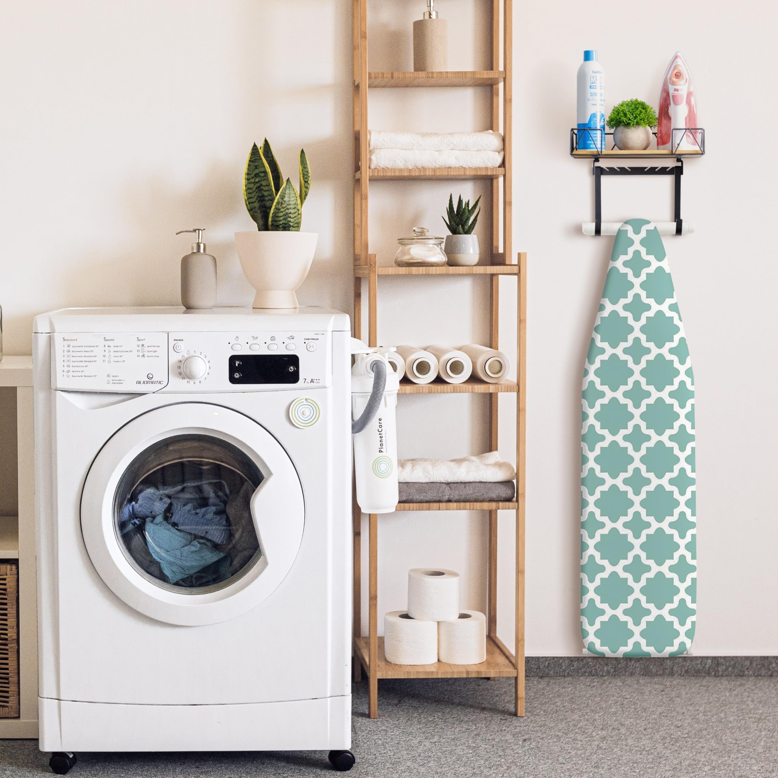 Perfnique Ironing Board Holder, Iron Board Wall Mount, Ironing Board Hanger, Laundry Room Organization With Removable Hooks(T&V