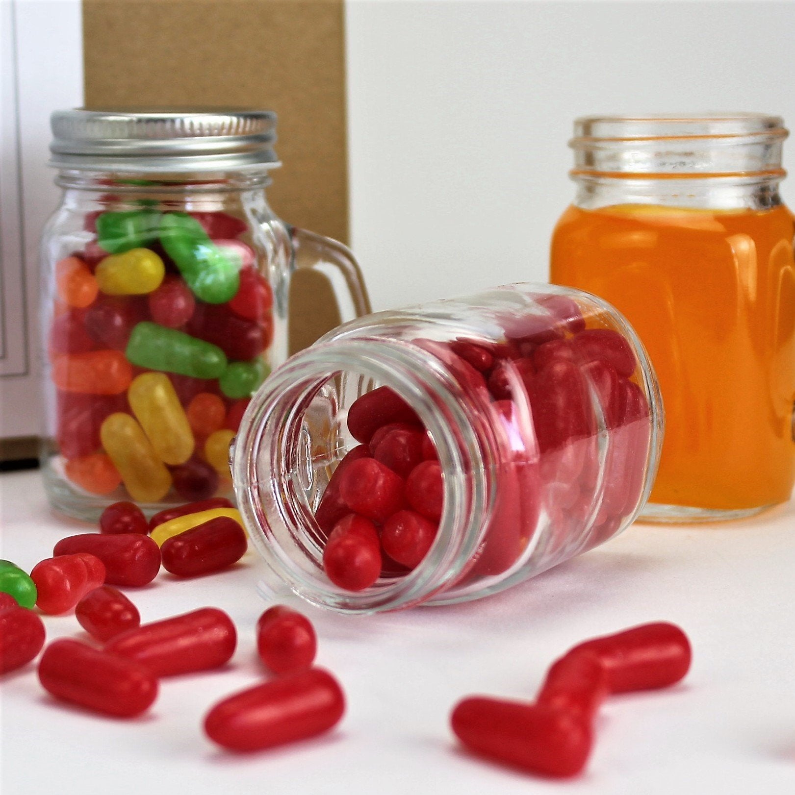Mini Mason Jar 4 Ounce Mugs (Not Full Size) - Set Of 12 Miniature Glasses With Handles And Leak-Proof Lids - Great For Gifts, Dr