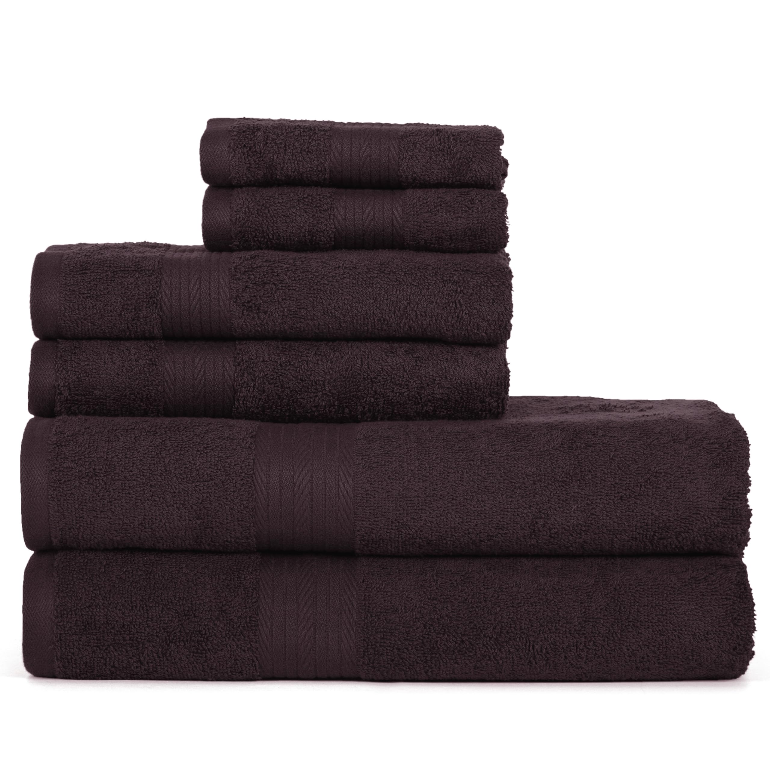 Ample Decor 100% Cotton Bathroom Towels Set Of 6-2 Bath Towels, 2 Hand Towels, 2 Wash Cloths, Quick Drying - Brown Towel Sets