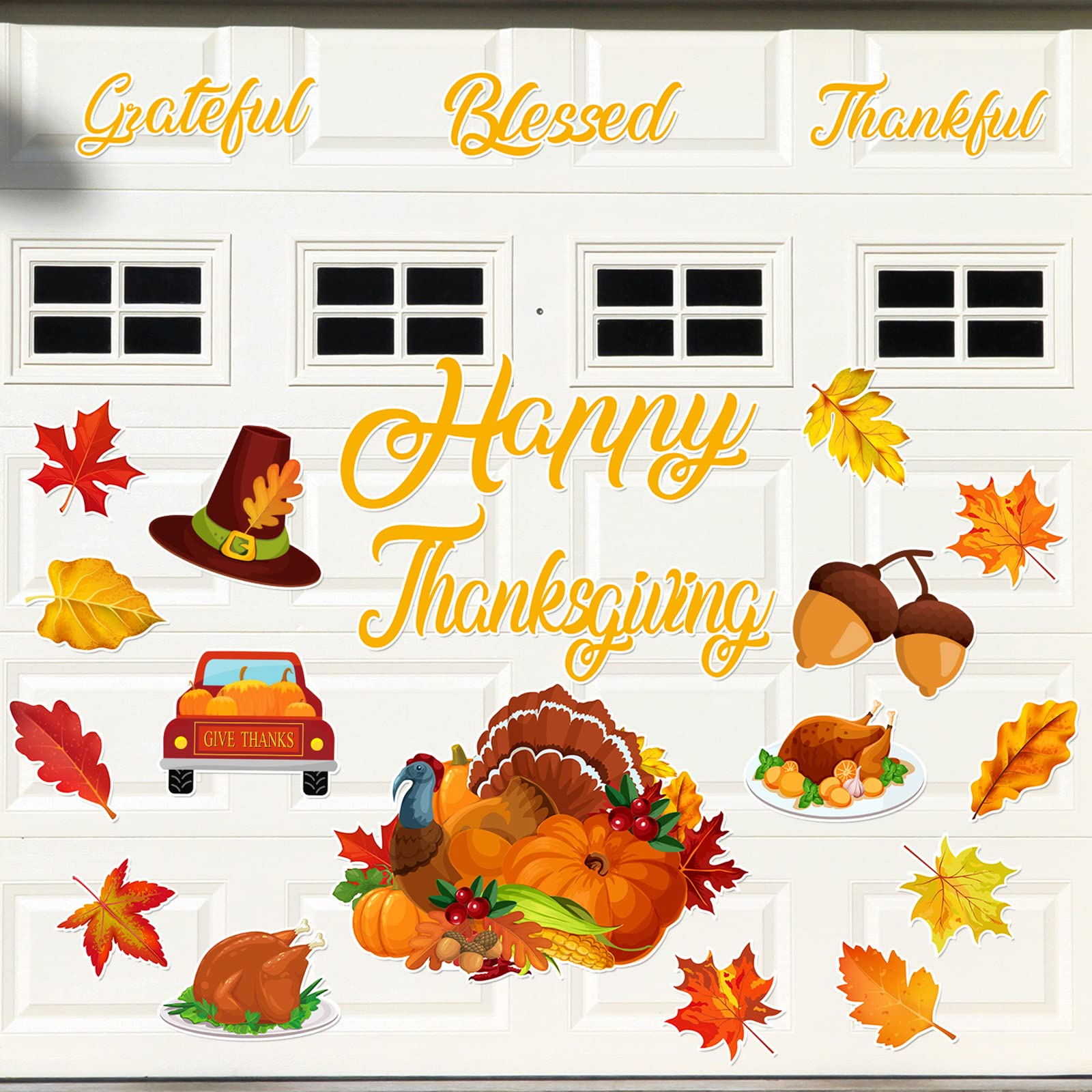 Xuhal 20 Pcs Thanksgiving Garage Door Magnets Decoration Fall Magnets for Garage Door Autumn Outdoor with Grateful Blessed Thank
