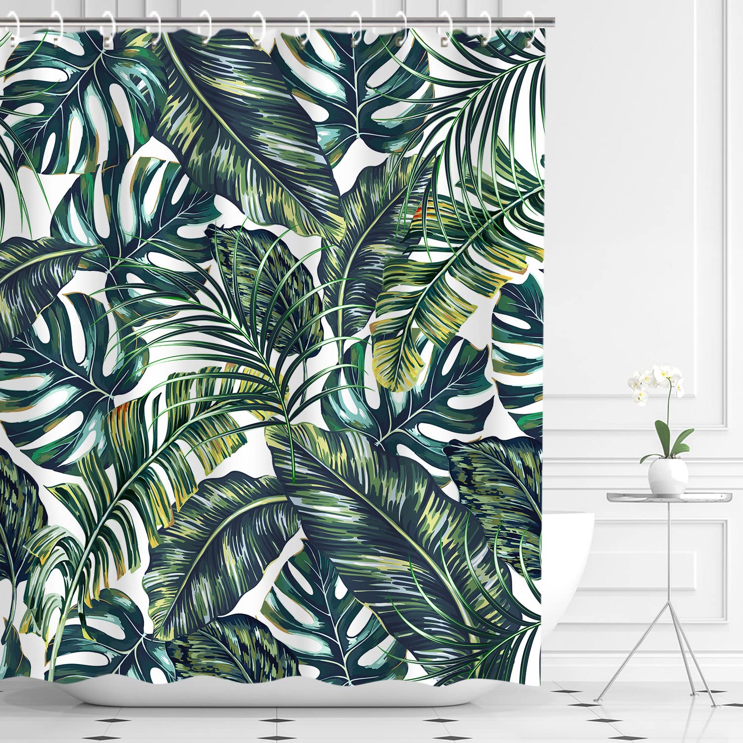 Livilan Green Shower Curtain, Tropical Shower Curtain, Plant Shower Curtains For Bathroom, Leaf Shower Curtain, Botanical Shower