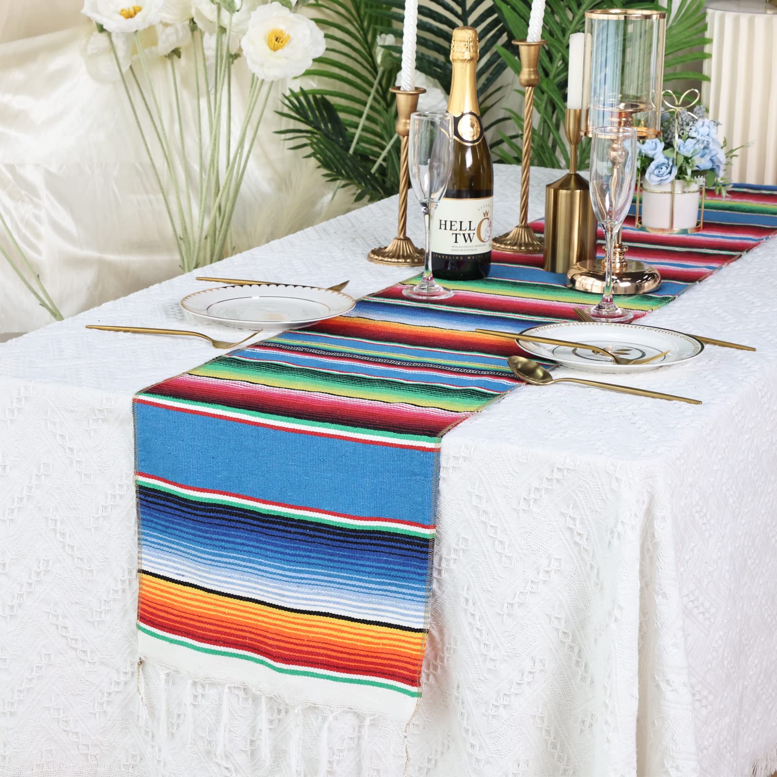 Habbi Mexican Table Runner, 4 Pack 14 X 110 Inch, Large Mexican Party Decoration Table Runner, Fiesta Themed Cinco De Mayo, Fies