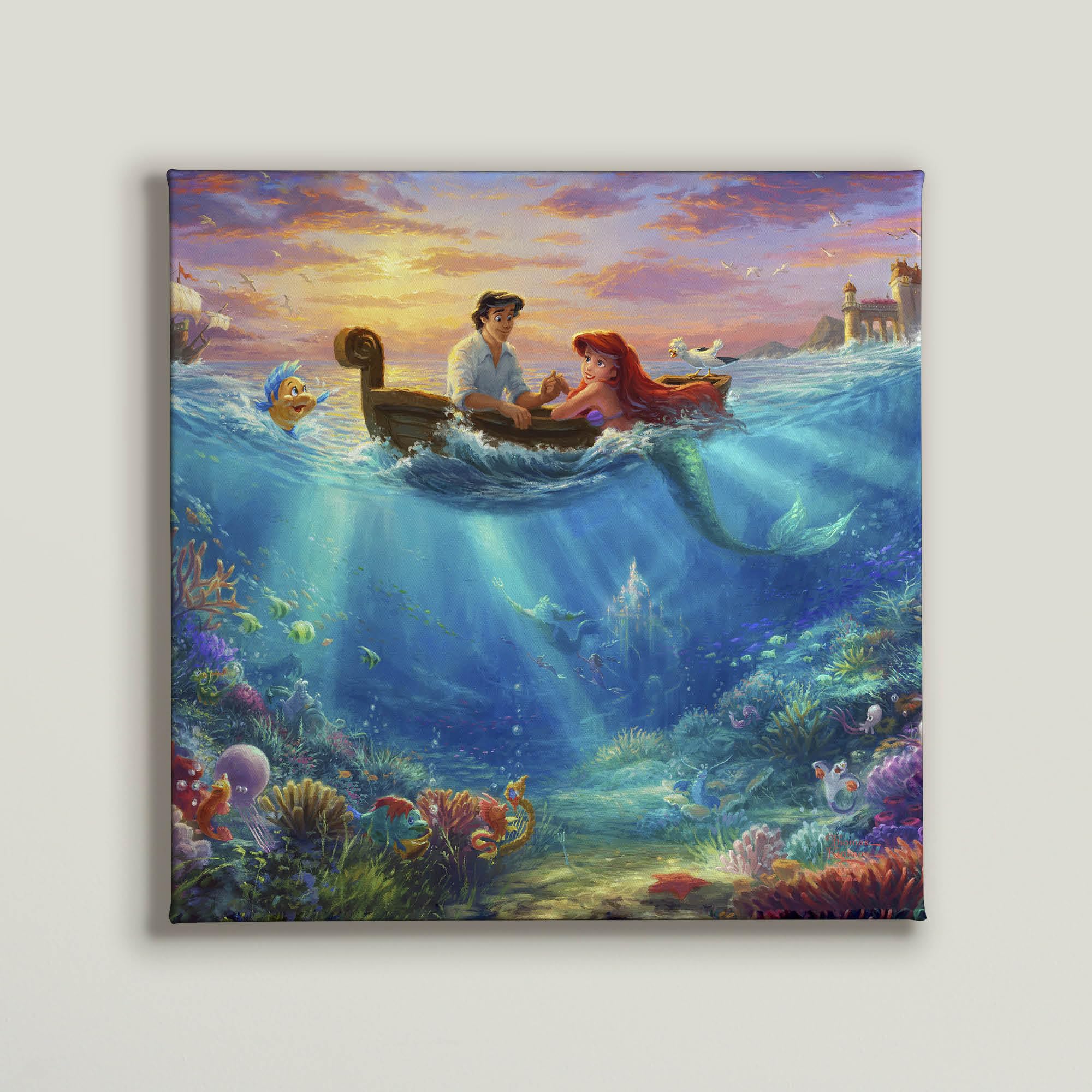 Thomas Kinkade Disney The Little Mermaid (Little Mermaid Falling In Love, 14'' X 14'')