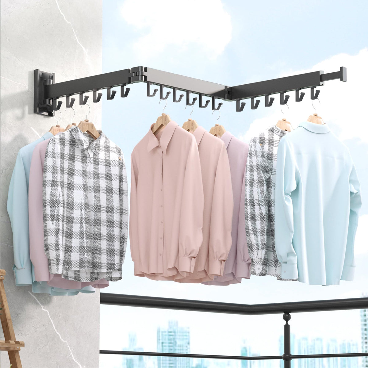 Boqorad Wall Mounted Clothes Hanger Rack, Retractable Clothes Drying Rack,Space-Saver, Laundry Drying Rack,Collapsible, For Laun