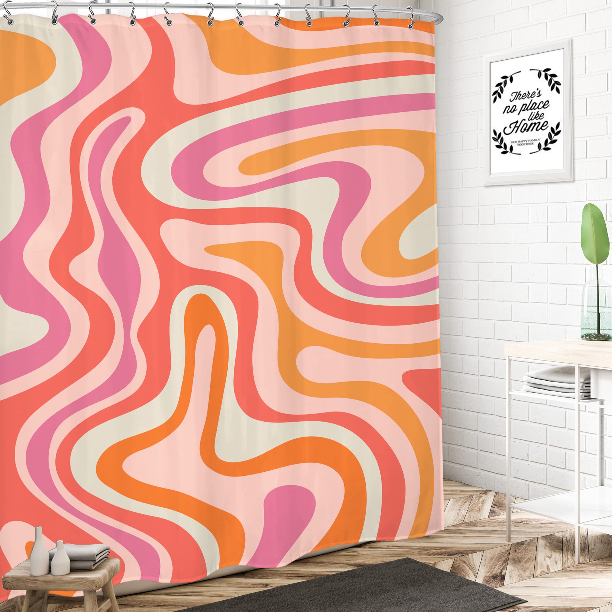 Lightinhome Retro 70S Groovy Shower Curtain 72Wx72H Inches Vintage Abstract Funky Modern Art Aesthetic Patterns Colorful Cloth F