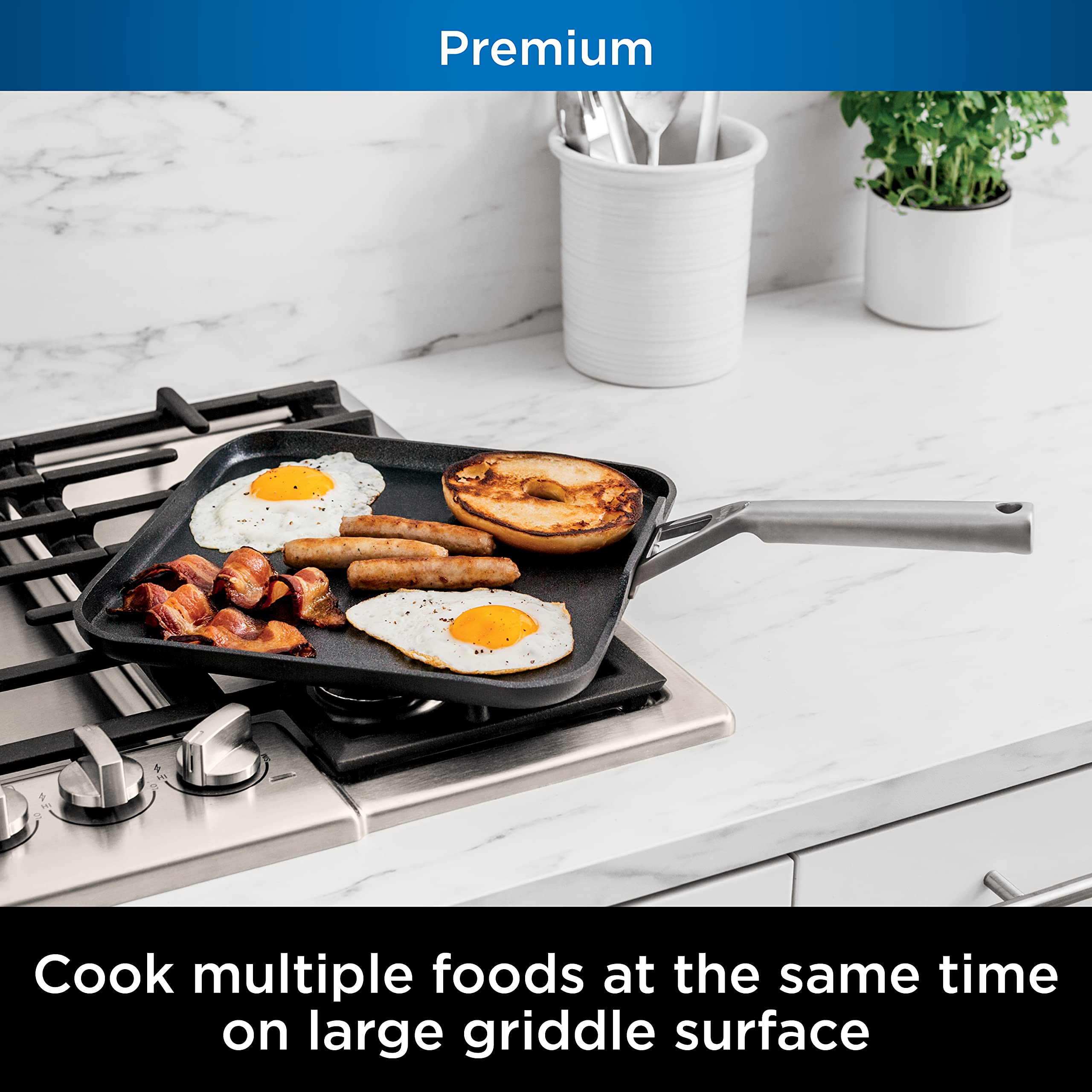 Ninja C30628 Foodi Neverstick Premium 11-Inch Square Griddle Pan, Hard-Anodized, Nonstick, Durable & Oven Safe To 500F, Slate Gr