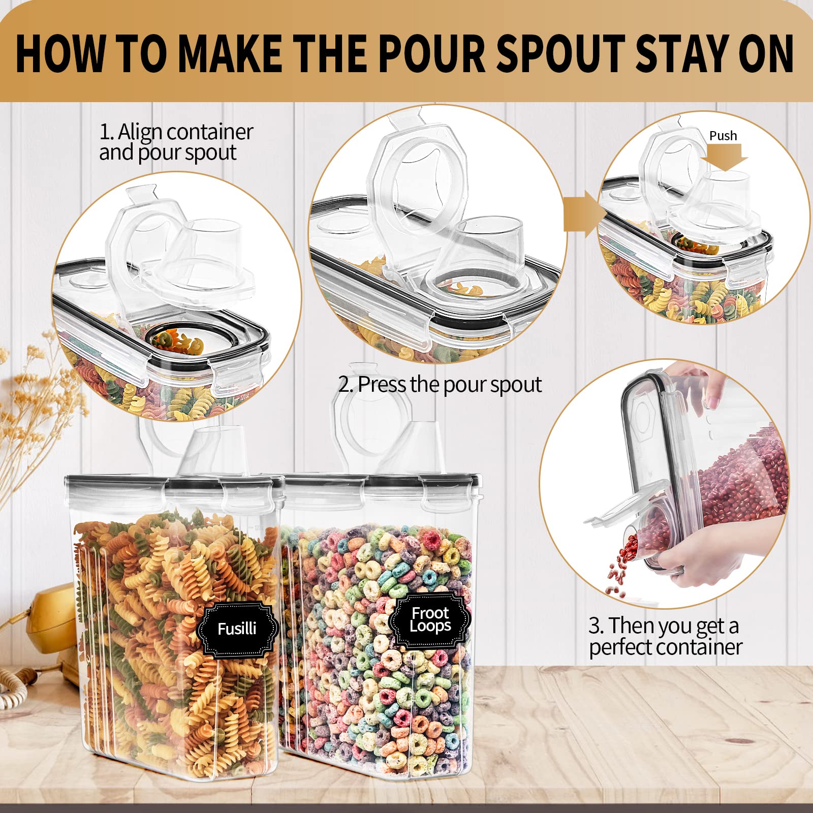 Praki Cereal Containers Storage Set (4L,135.2 Oz), 4Pcs Airtight Food Storage Containers With Pour Spout For Kitchen & Pantry Or