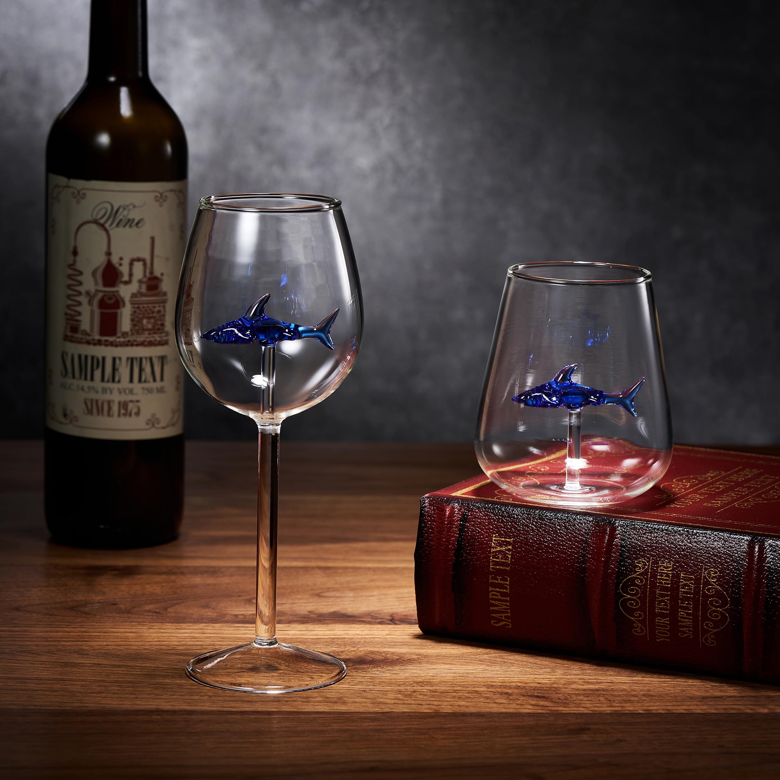 Handcrafted Stemless Shark Wine Glass - Personalized Set of 2