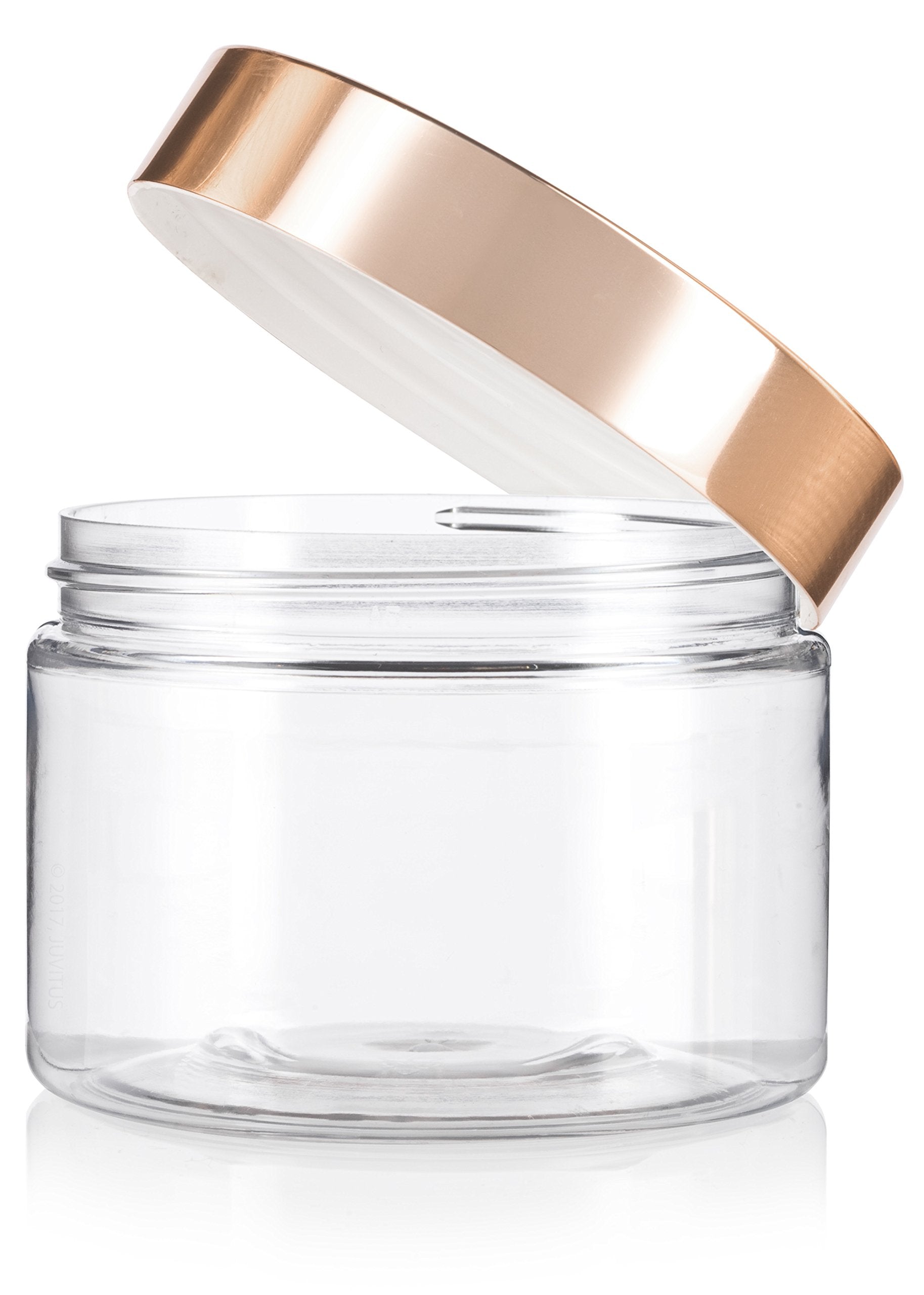 12 Oz Clear Pet Plastic Refillable Low Profile Jar With Gold Metal Overshell Lid (12 Pack)