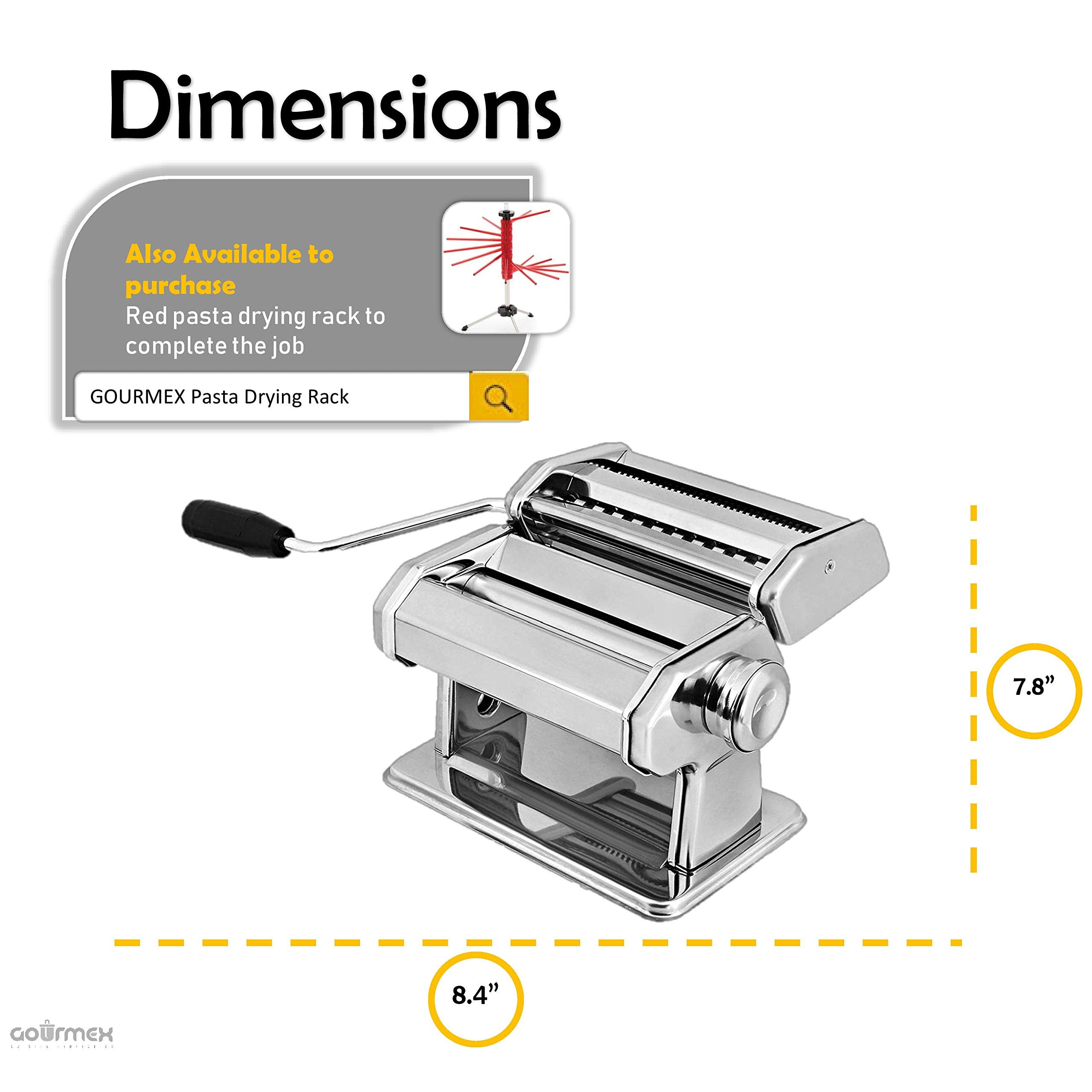 Gourmex Pasta Maker Machine Stainless Steel Manual | With Adjustable Thickness Settings | Perfect For Homemade Spaghetti Fettucc