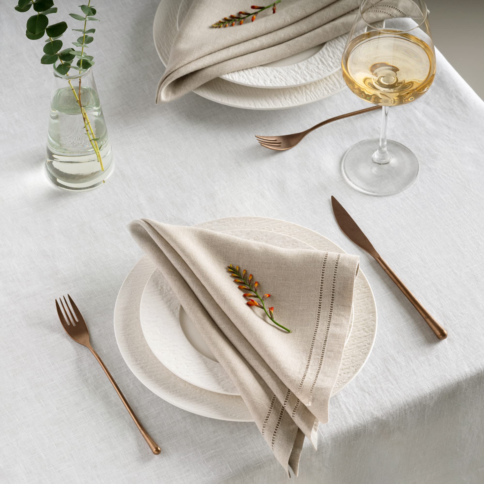 Linen Napkins - Natural 20 X 20 Inch, Set Of 4 Double Hemstitch Dinner Napkins Handcrafted From French Flax Linen - Napkin Cloth
