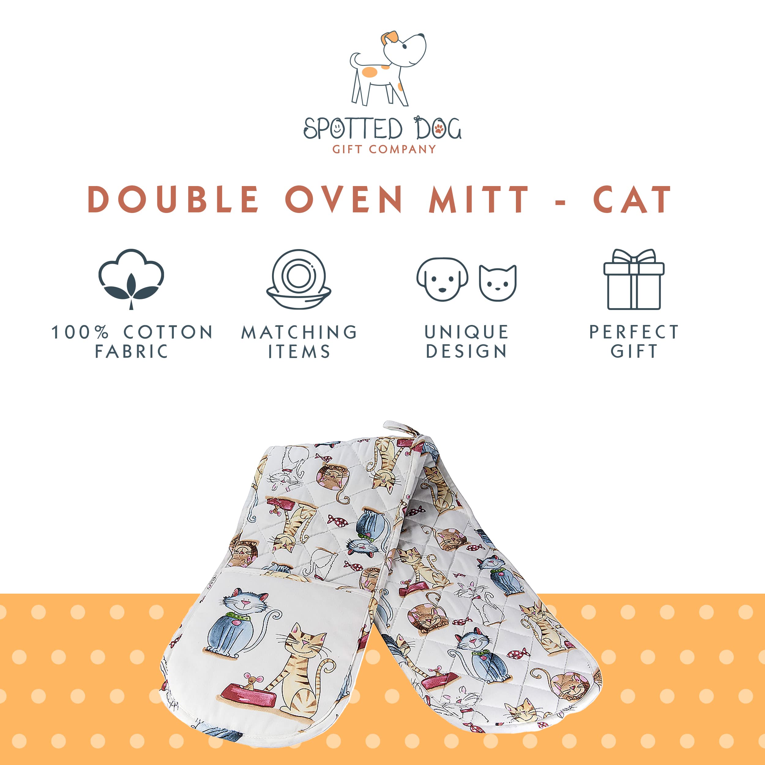 Spotted Dog Gift Company Cat Double Oven Mitt, Heat Resistant Double Oven Gloves, Cute Cats Kitchen Oven Mitts, Cooking Baking K