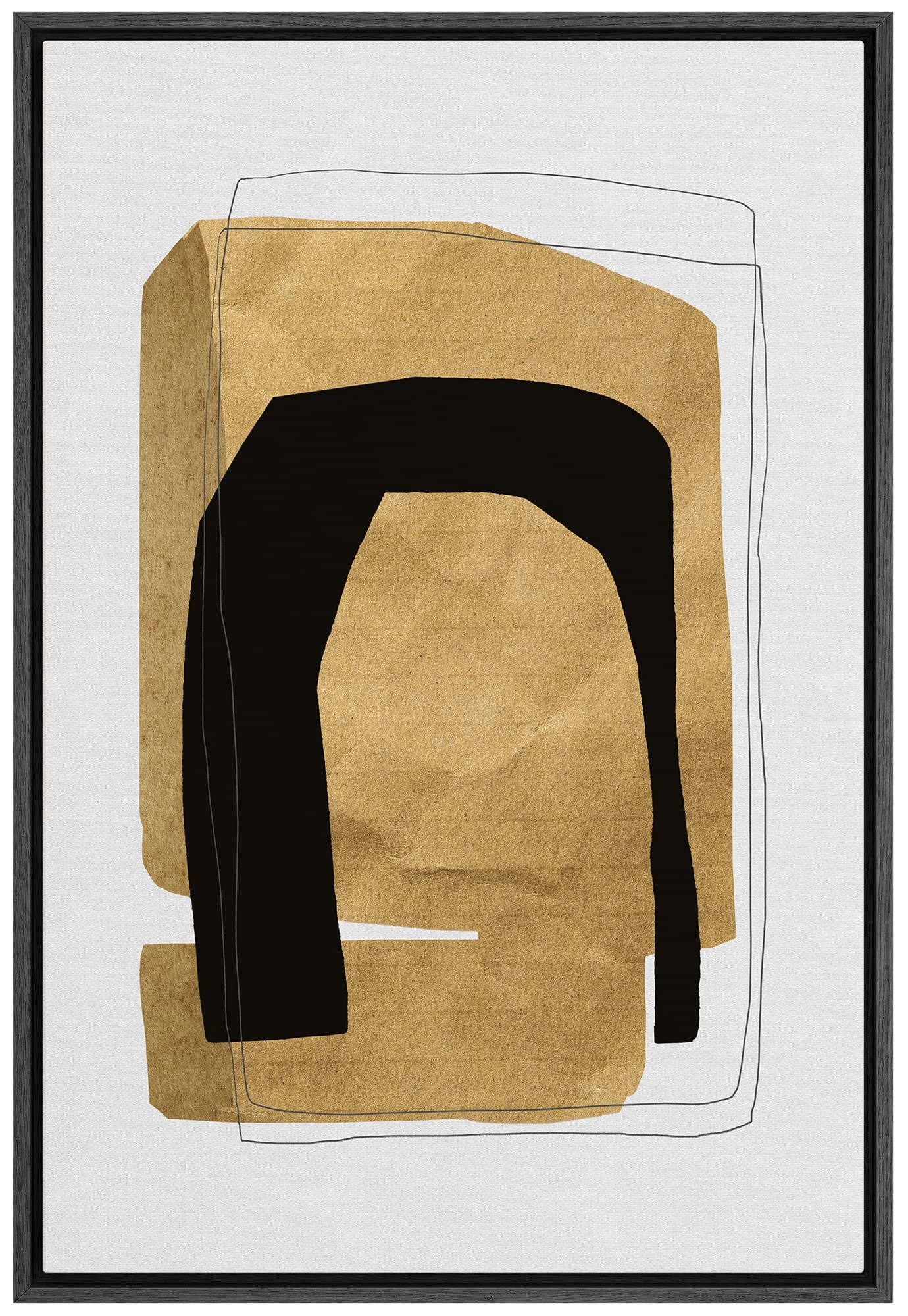 Signford Framed Canvas Print Wall Art Mid-Century Gold Geometric Polygons Abstract Shapes Illustrations Modern Art Decorative Bo