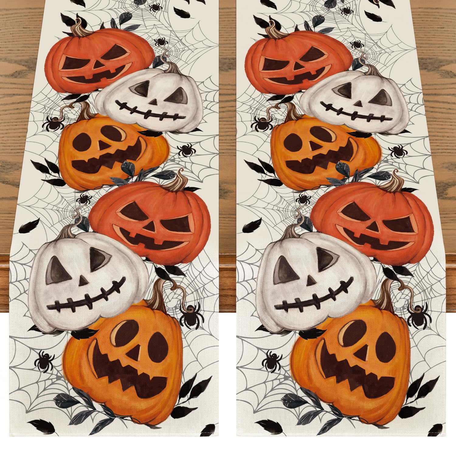 Artoid Mode Pumpkins Spider Web Leaves 2Pcs Halloween Table Runner, Seasonal Fall Kitchen Dining Table Decoration Home Party Dec