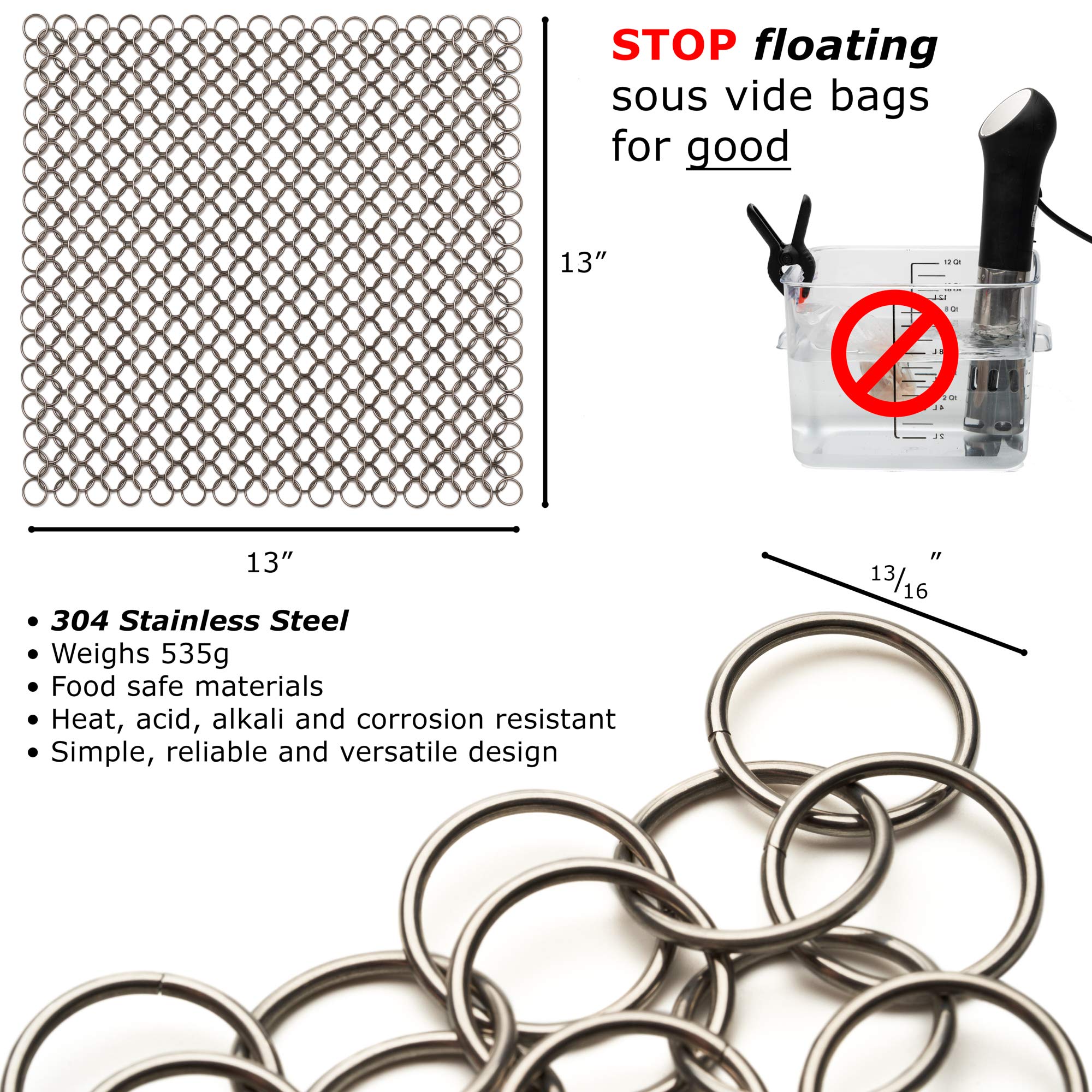 Tophat Sous Vide Sinker Food Grade Weights (1.2 Lb) Heavy-Duty Stainless Steel Weights With Clips For Precise Cooking - Food Gra