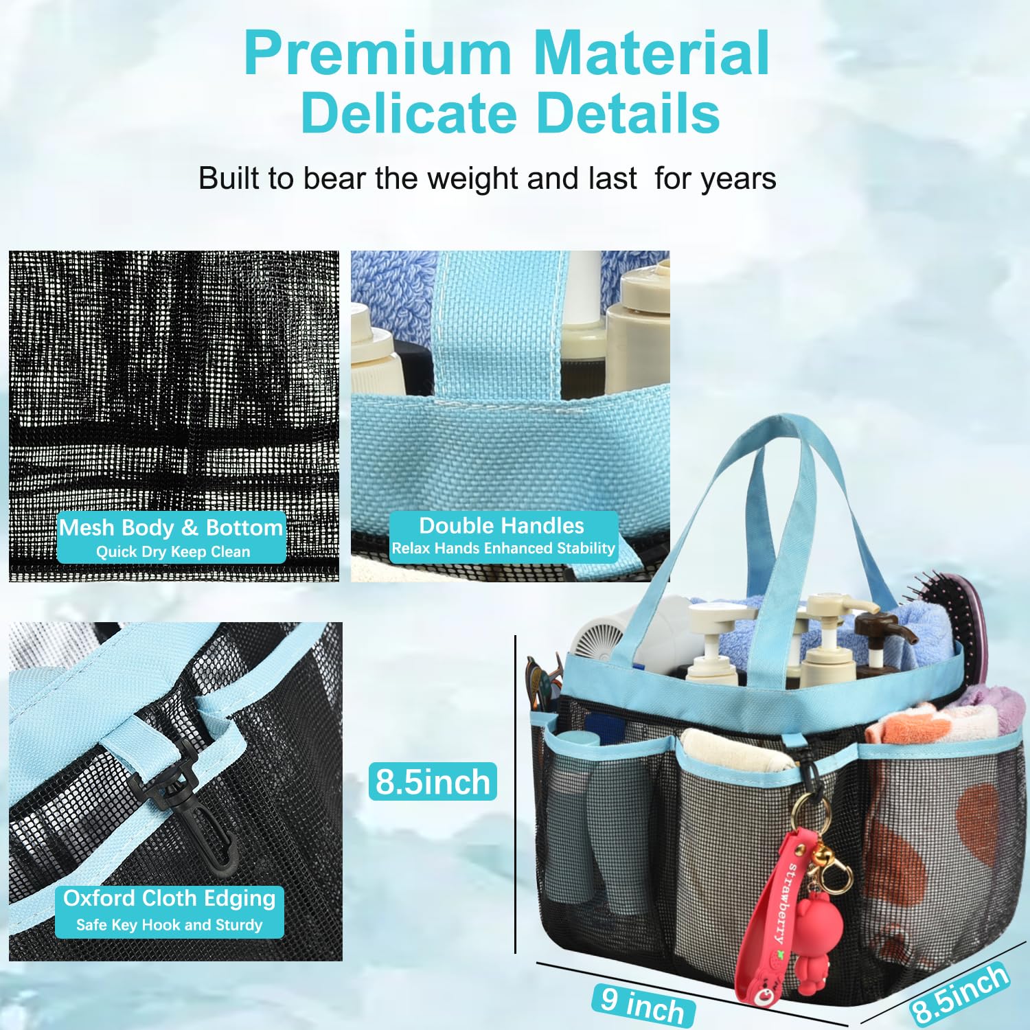 Haundry Mesh Shower Caddy Tote, Large College Dorm Bathroom Organizer With 8 Pockets, Hanging Portable Tote Bag For College Dorm