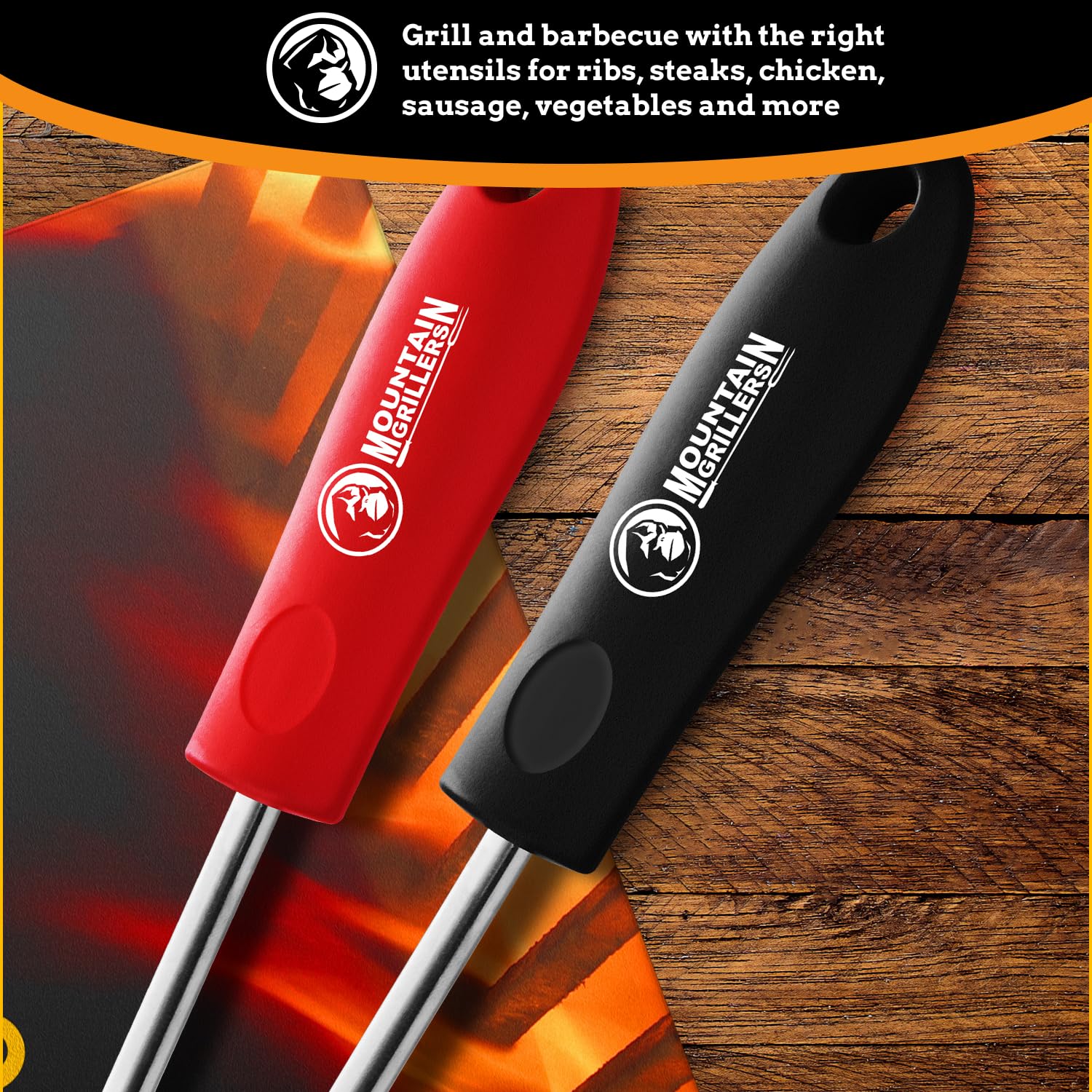 Pigtail Food Flipper Set - 17 & 12 Inch Meat Hooks & Turners With Steel Shafts & Color Coded Handles - Use In Place Of Tongs  Spatula & Meat Fork For BBQ Ribs  Steak  Chicken  Sausage  Vegetables