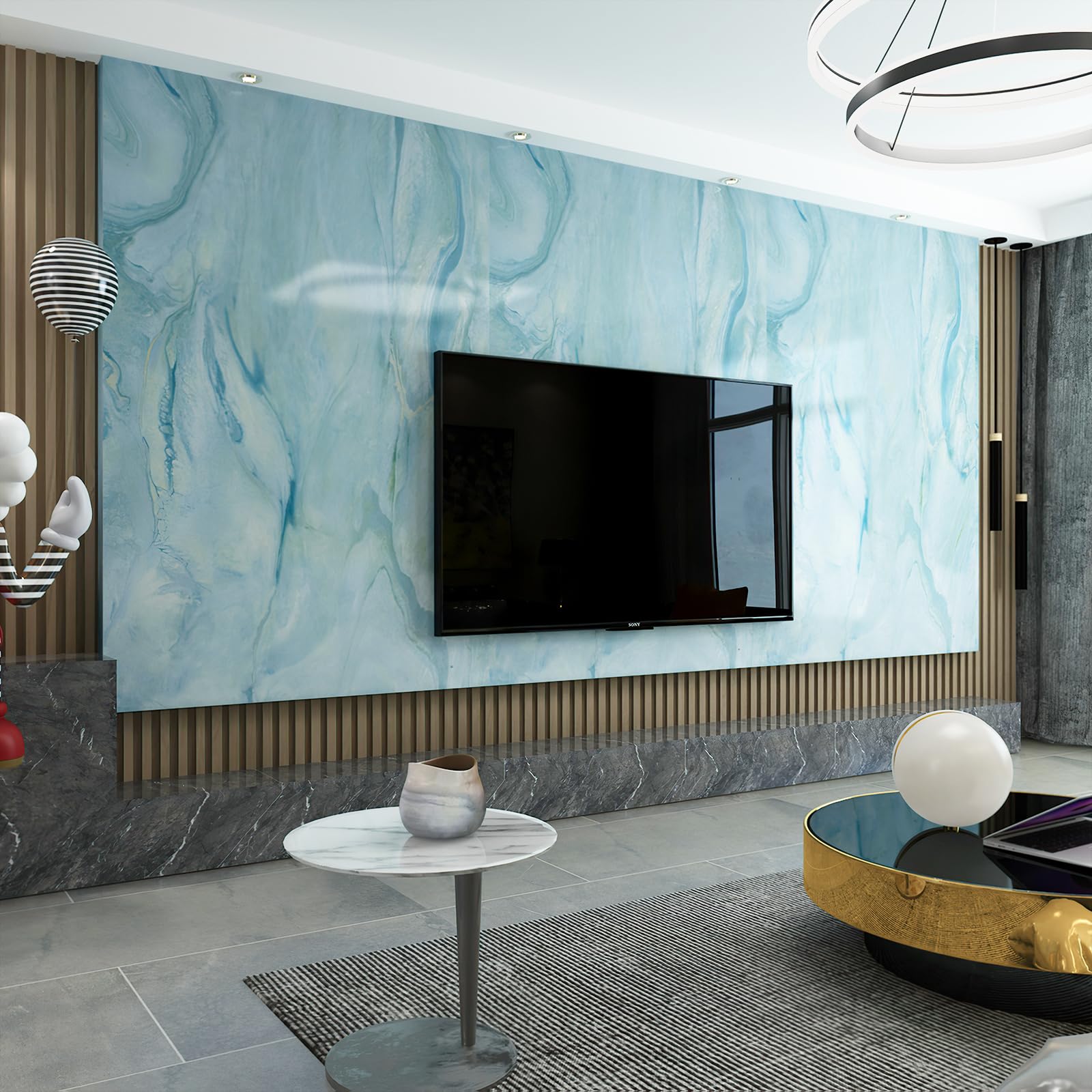 Bumoo Blue Gold Marble Peel And Stick Contact Paper 16''  78.7'' Granite Texture Wallpaper Self Stick Adhesive Removable Waterpr