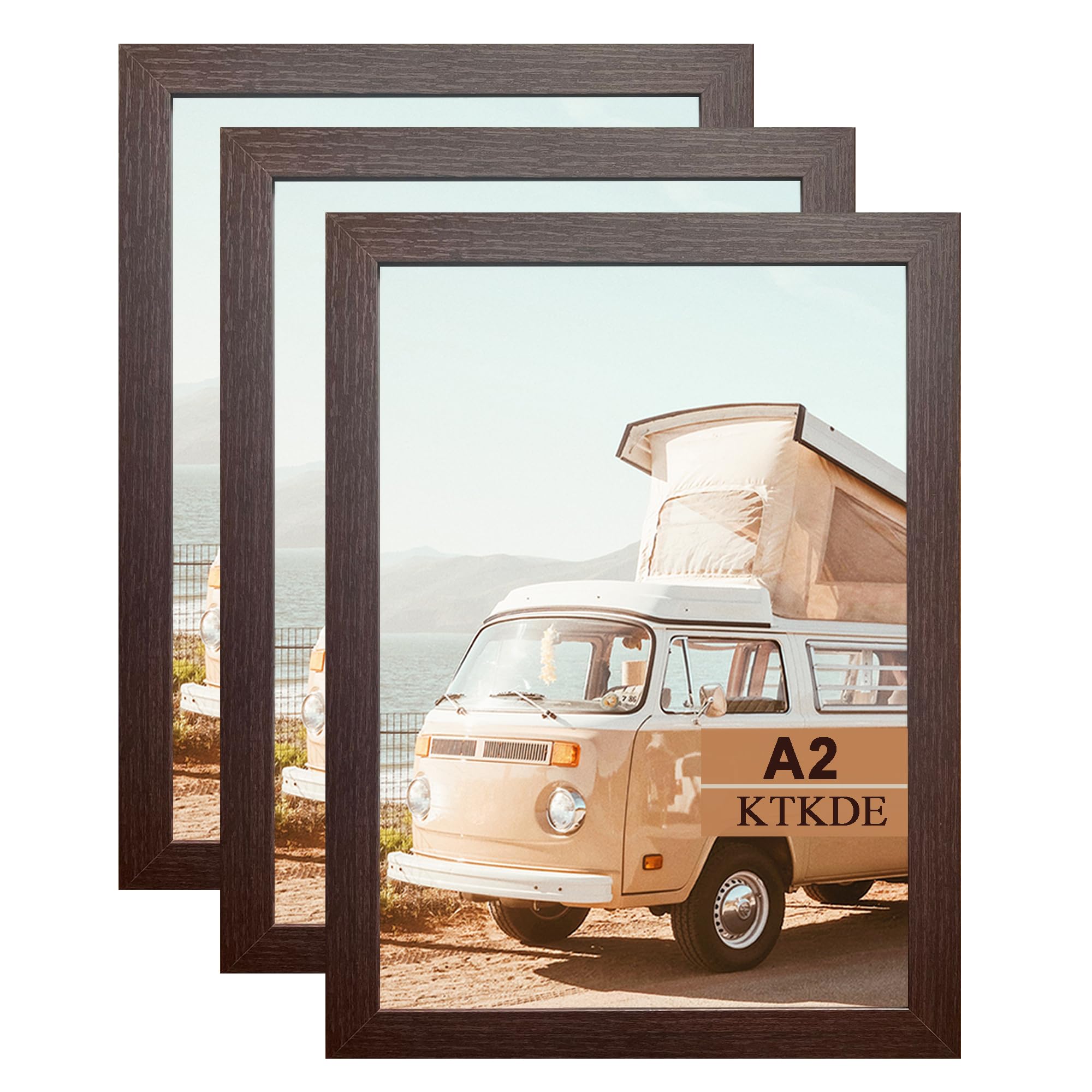 KTKDE A2 Picture Frame Walnut Woodgrain Display 16.5x23.4 inch Poster Frames Set of 6 Vertical & Horizontal Wall Hanging Large P