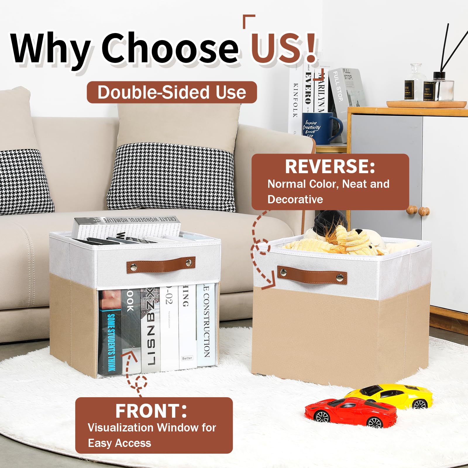 Hnzige 11 Inch Cube Storage Bins For Storage Shelves,Foldable Fabric Storage Cubes Bins, Clear Bins For Cube Storage, Cubby Canv