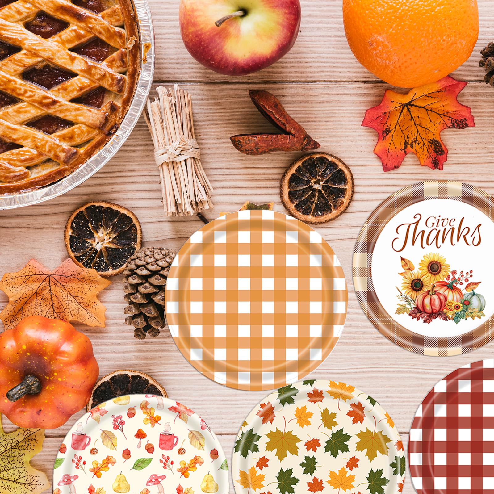 WRXVVTSV 50PCS Fall Paper Plates 7 Inch - Disposable Dessert Plates with 5 Autumn Designs, Thanksgiving & Friendsgiving Party Su