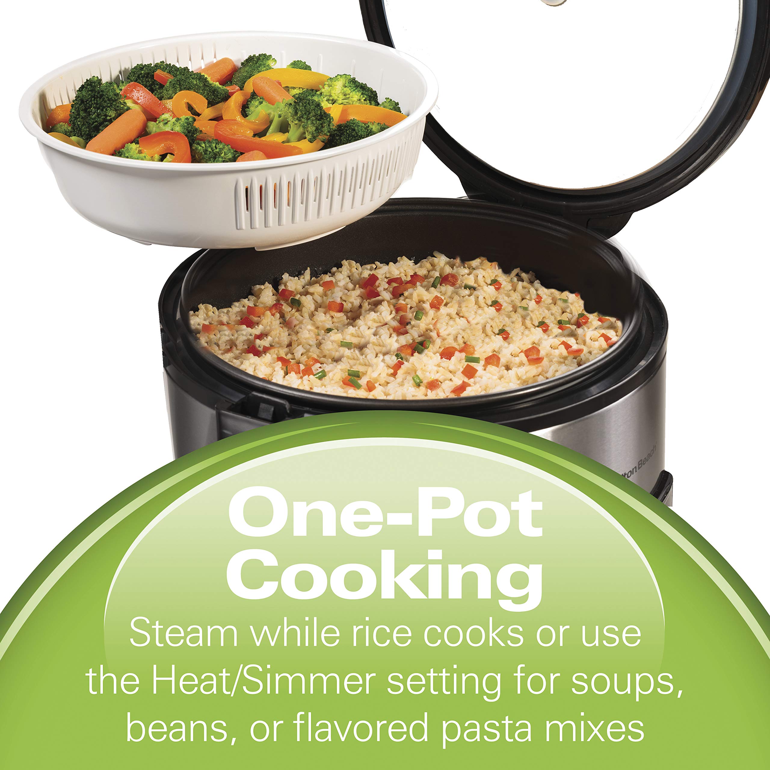 Hamilton Beach Digital Rice Cooker & Food Steamer, 14 Cups Cooked, Stainless Steel, Model 37548
