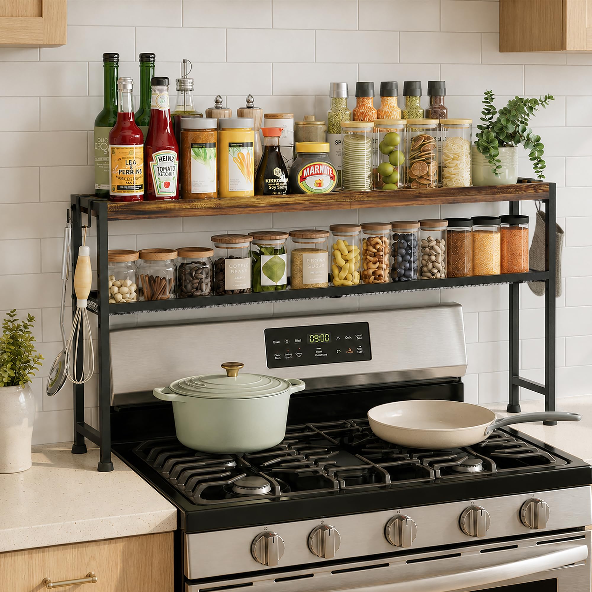 GIGIFTREE Over the Stove Shelf, 2Tier Spice Rack with Adjustable Height