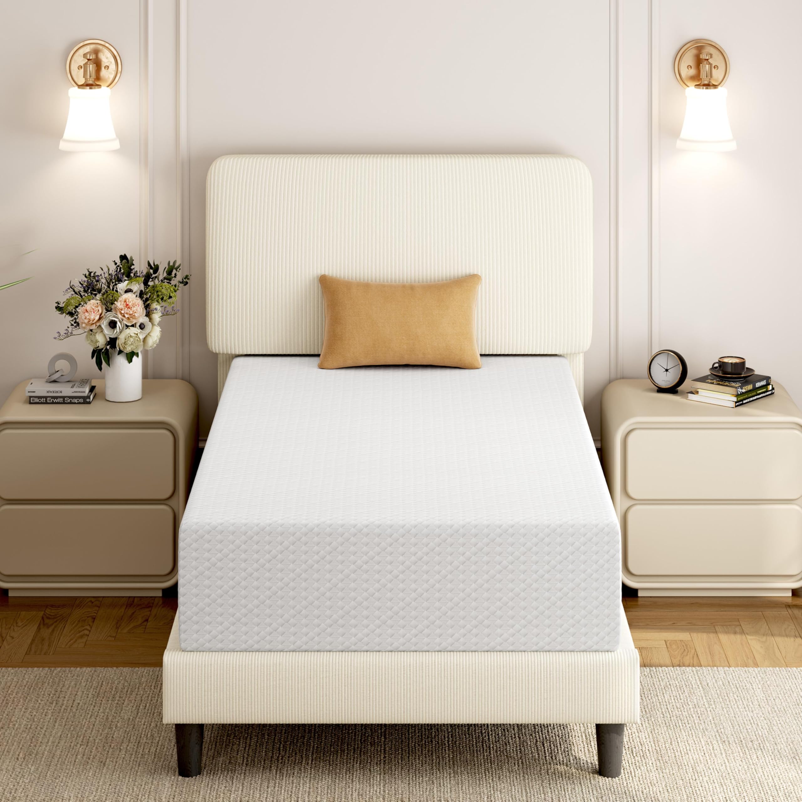 Yaheetech 12 Inch Twin Mattress Cooling Gel Memory Foam Mattress, Green Tea Mattress For Fresher Sleep, Medium Firm, Certipur-Us