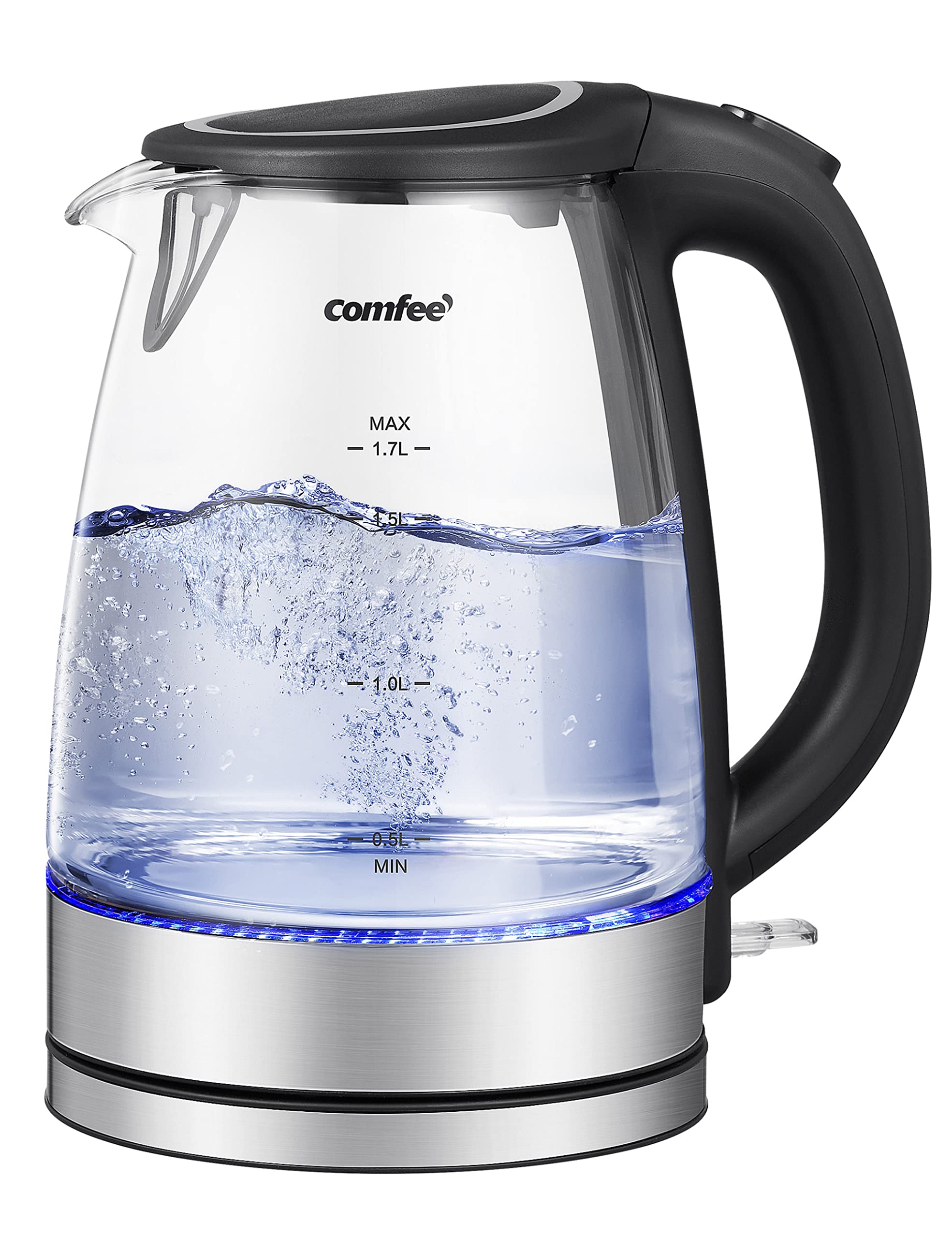 Comfee' Glass Electric Tea Kettle & Hot Water Kettle Electric, 1.7L Electric Kettle With Led Indicator, 1500W Fast Boil, Auto Sh